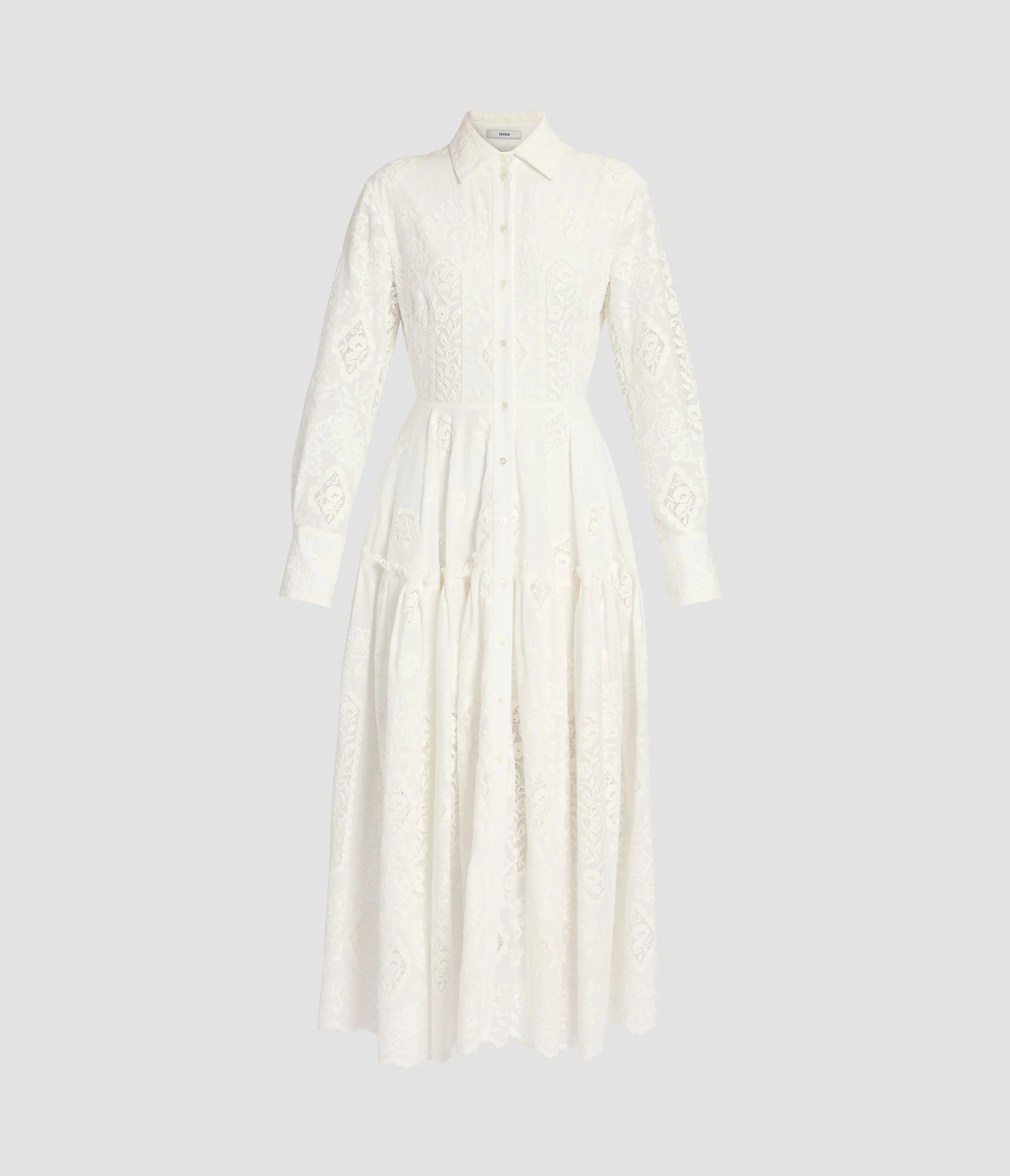 EMBROIDERED COTTON LONG SLEEVE SHIRT DRESS - 1