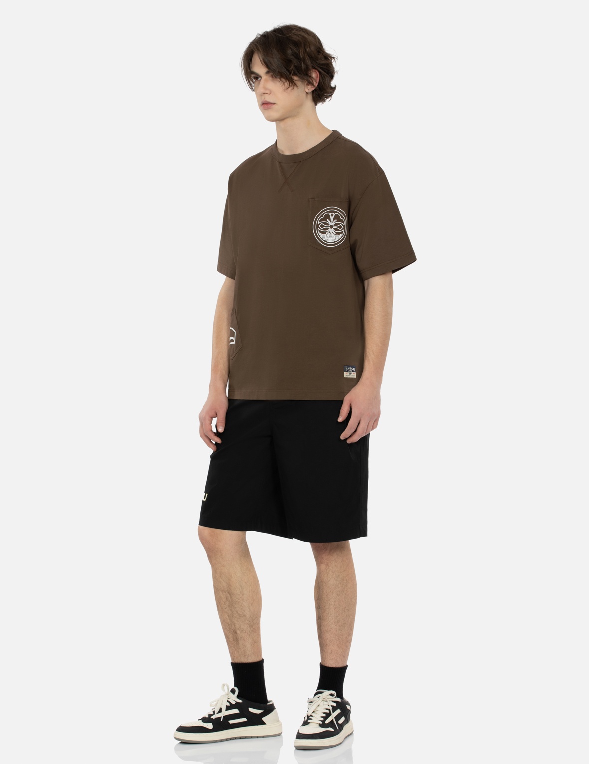 LOGO AND KAMON EMBROIDERY RELAX FIT SHORTS - 3