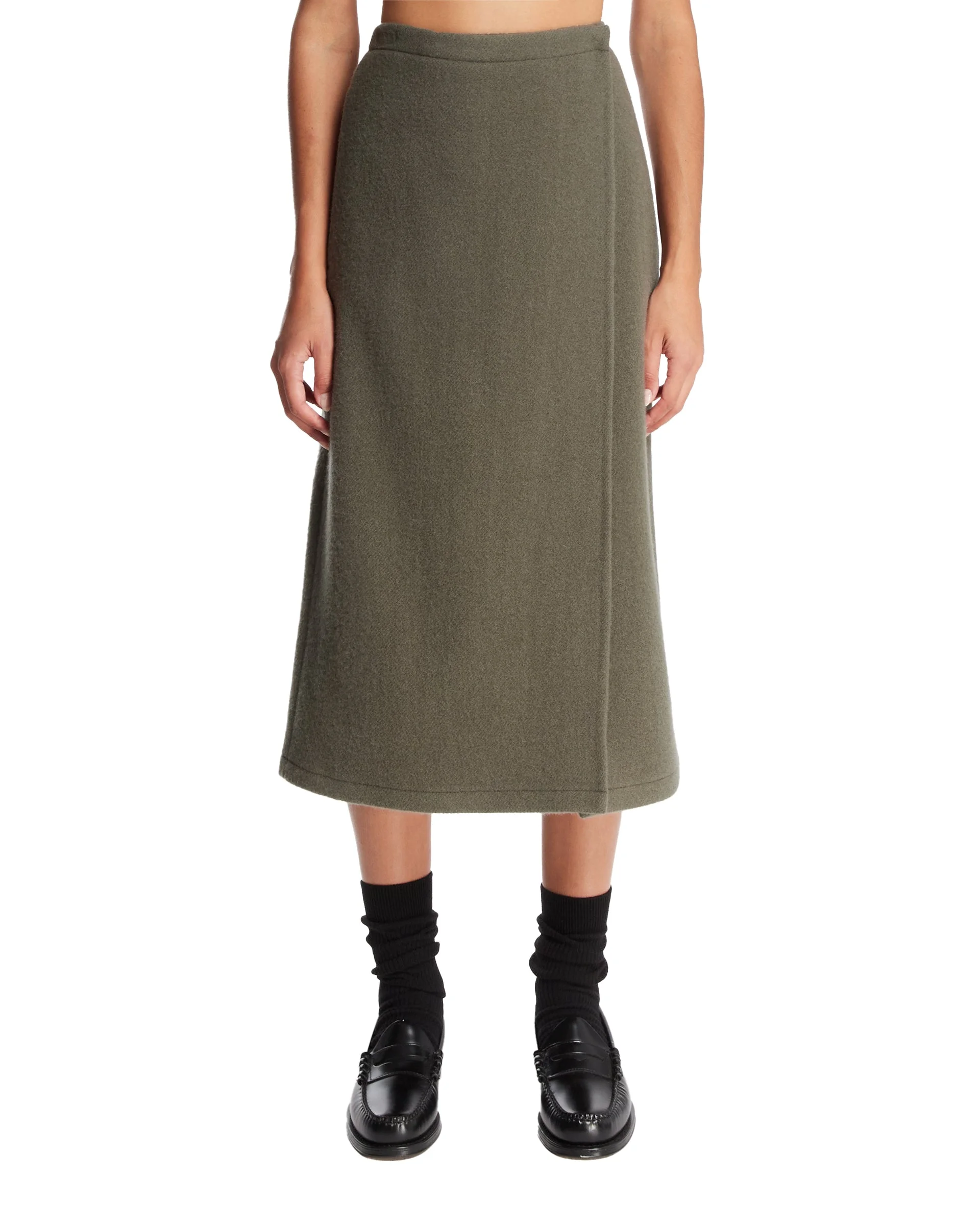 Green Wool Midi Wrap Skirt - 1