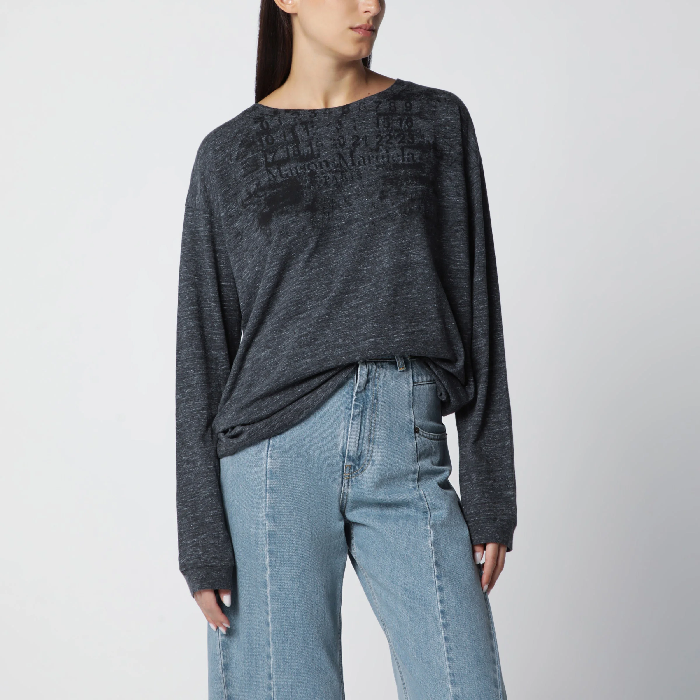 Long-sleeve cotton T-shirt in dark grey - 1