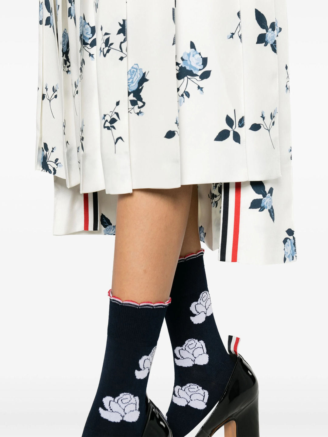 Silk Floral Classic Midi Pleated Skirt - 5