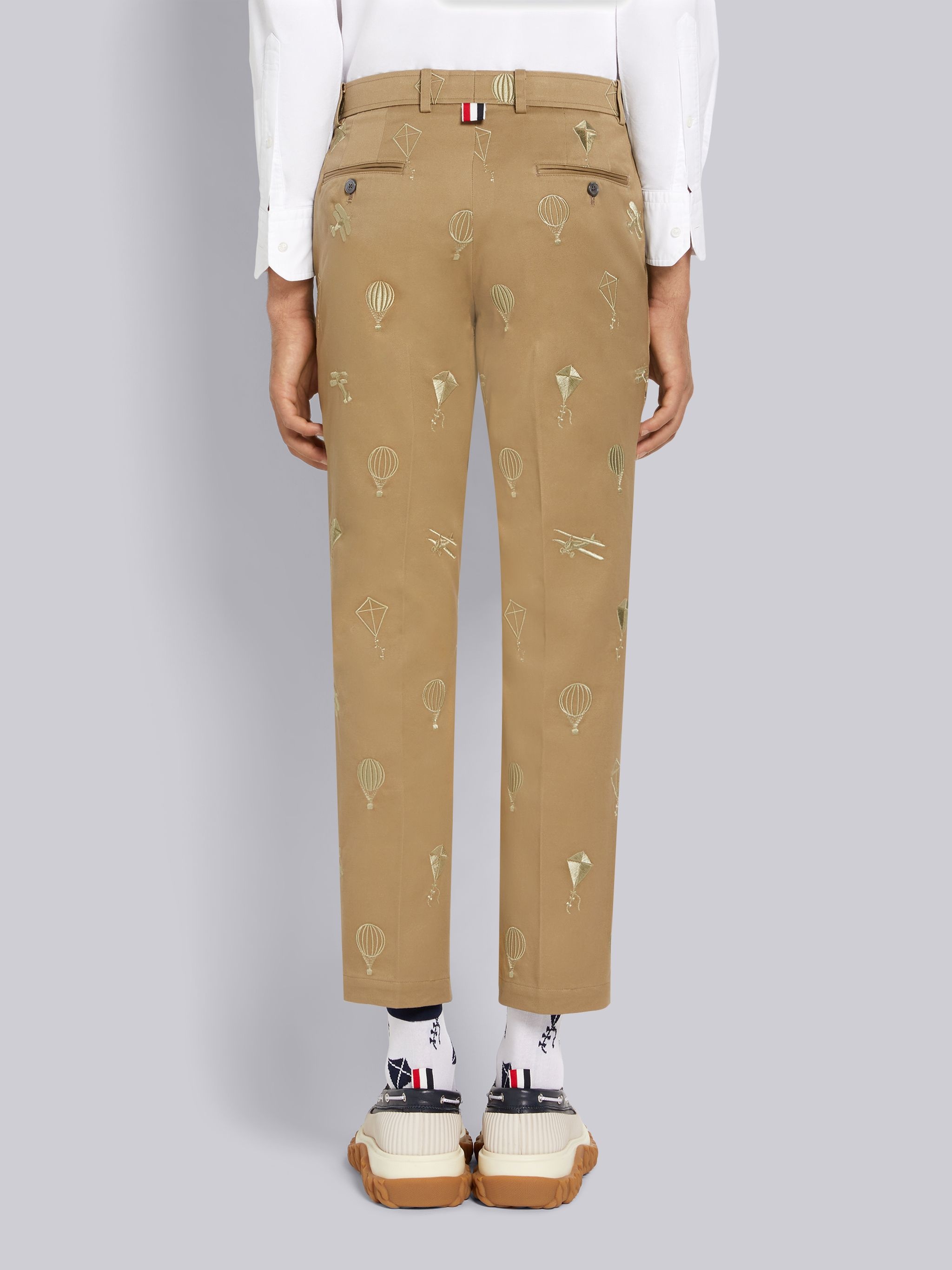 Camel Cotton Twill Half Drop Half Drop Satin Sky Icon Embroidery Unconstructed Chino Trouser - 3