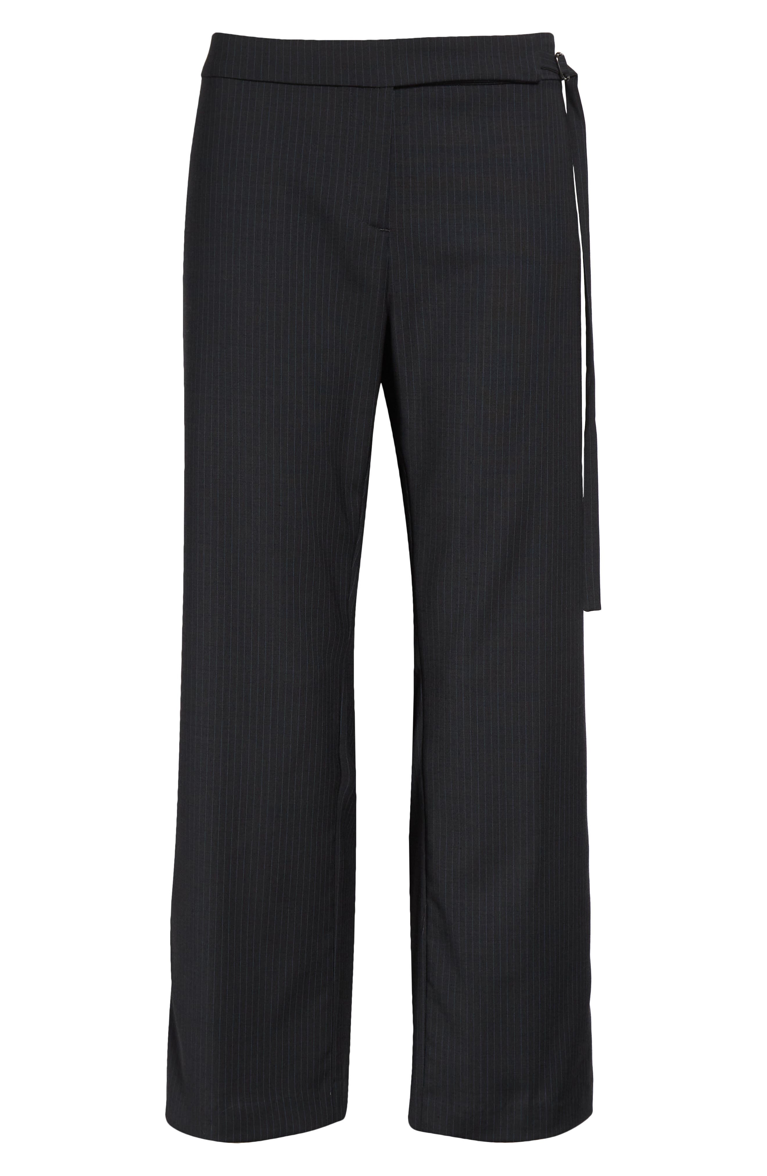 Paloma Wool Bigas Pinstripe Tie Detail Straight Leg Crop Trousers in Dark Grey at Nordstrom - 5