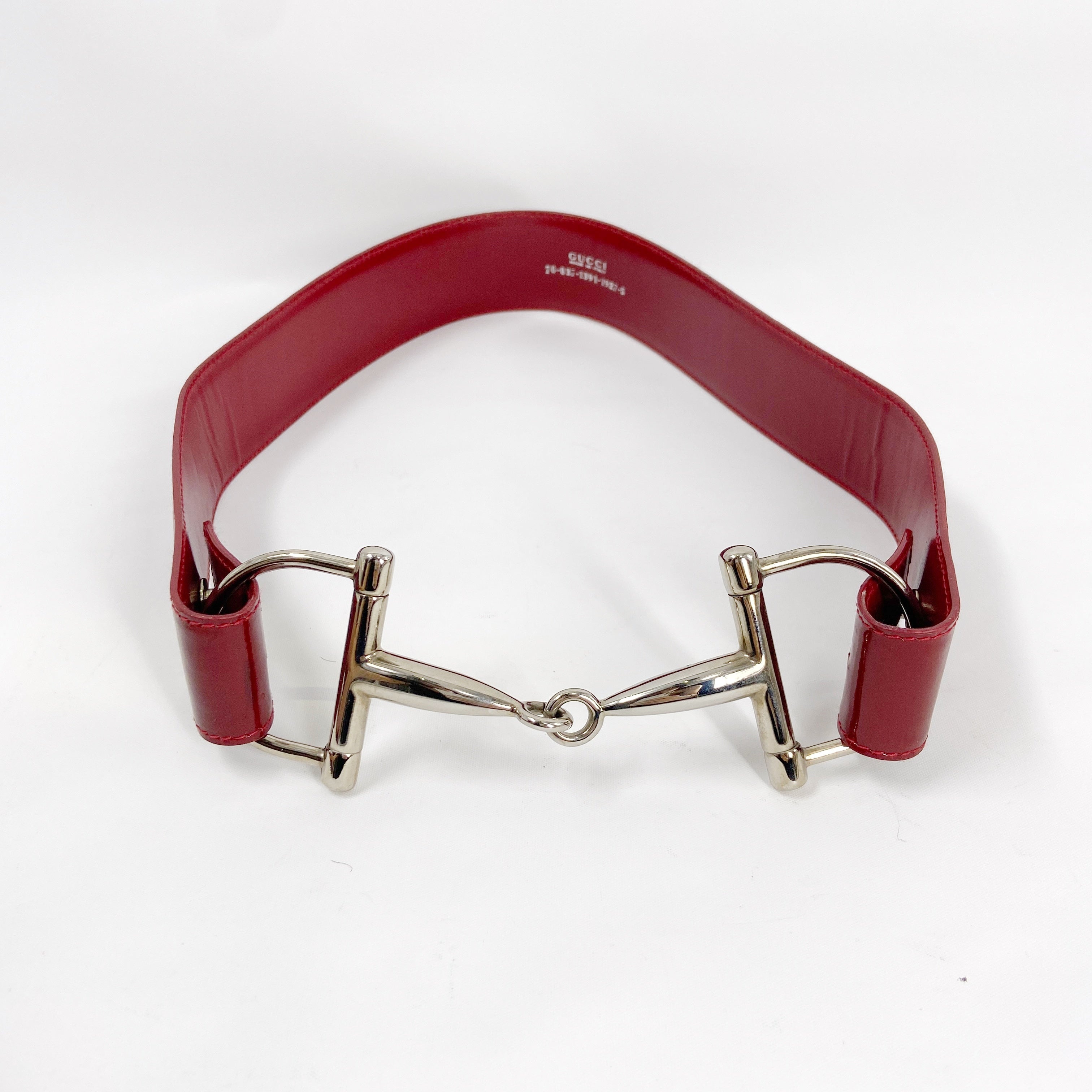 Gucci Fall 1995 Tom Ford Red Horsebit Patent Leather Belt 28 - 9