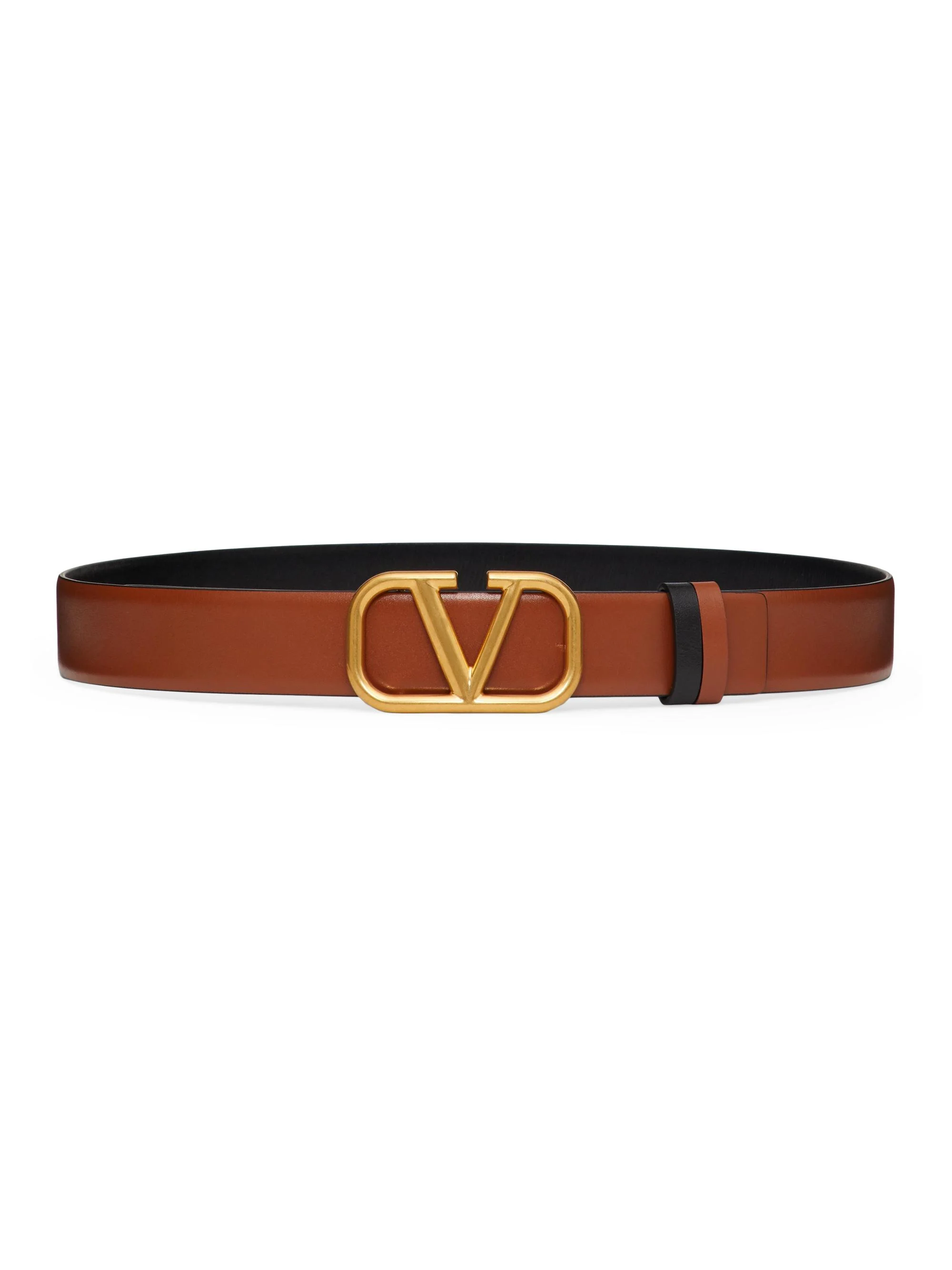 Women's Reversible VLogo Signature Belt in Glossy Calfskin 30MM - Saddle Brown Black - 1