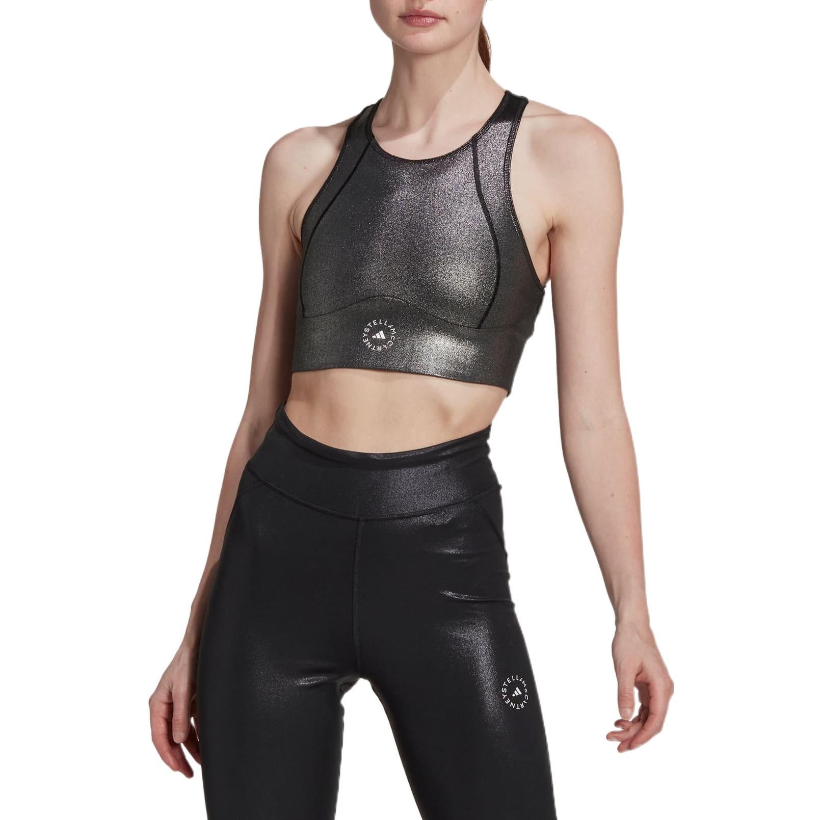 (WMNS) adidas by Stella McCartney Shiny Training Crop Top 'Black' HG6880 - 3