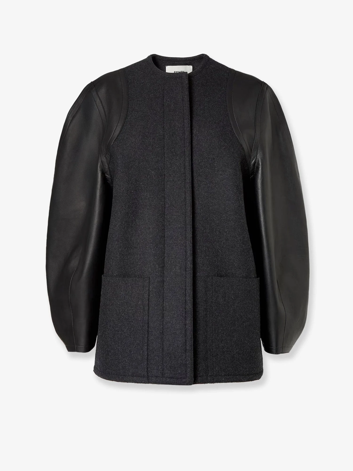 Fendi Virgin Wool Coat With Leather Sleeves - 1