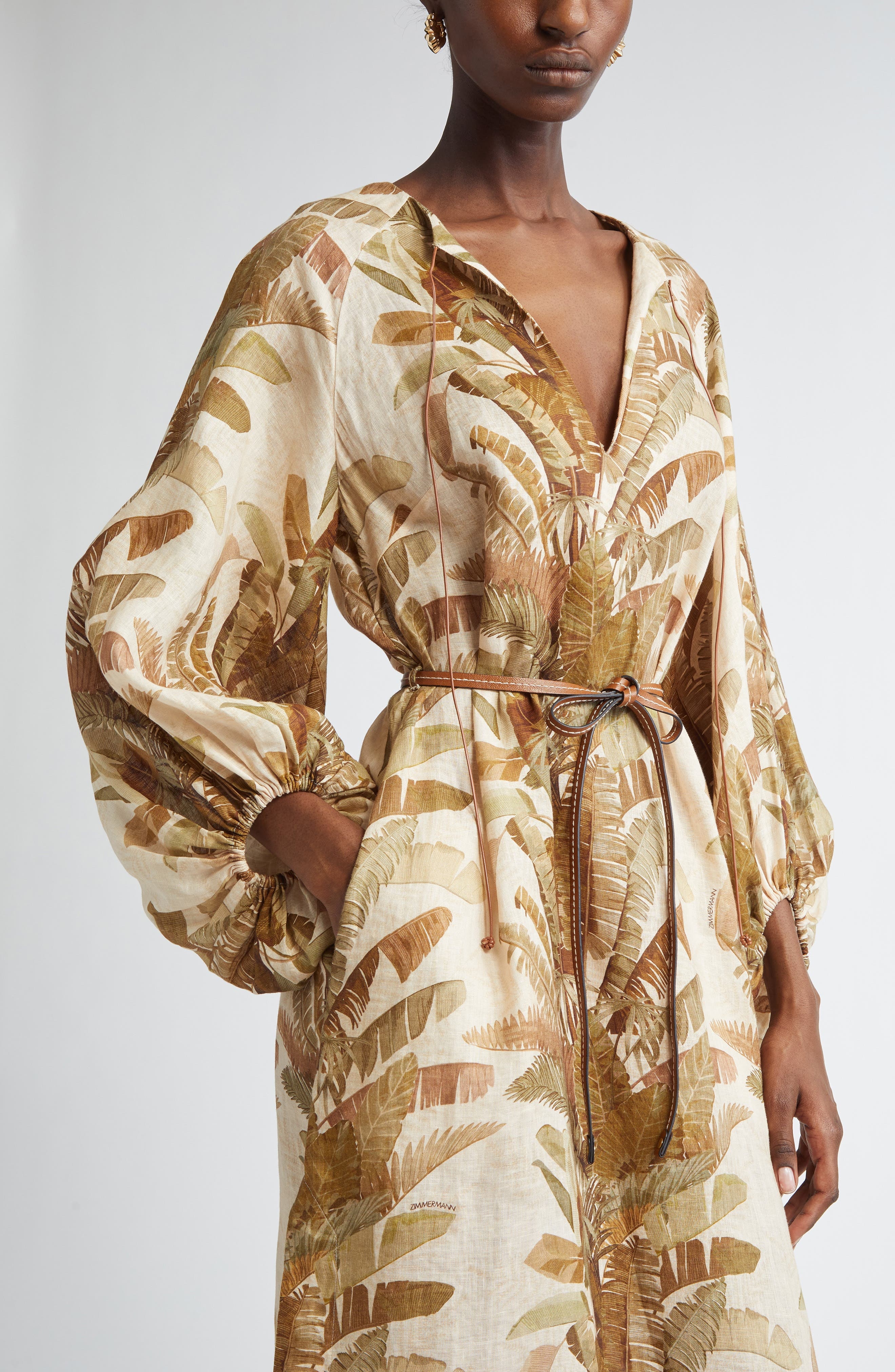 Zimmermann Ascension Tropical Print Long Sleeve Linen in Green Palm at Nordstrom - 4