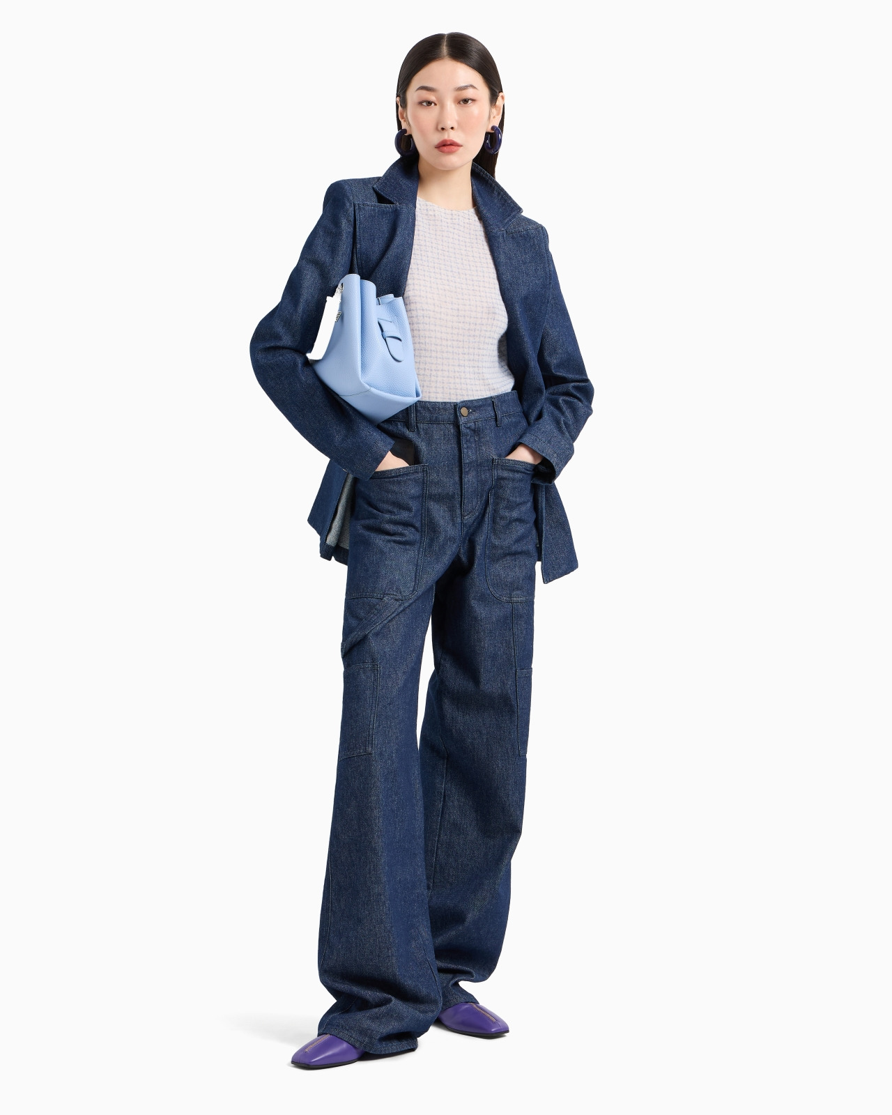 Double-breasted 11 oz denim blazer with logo leather pocket - 4