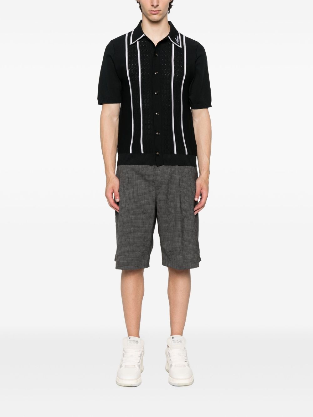 stripe-panel knitted shirt - 2