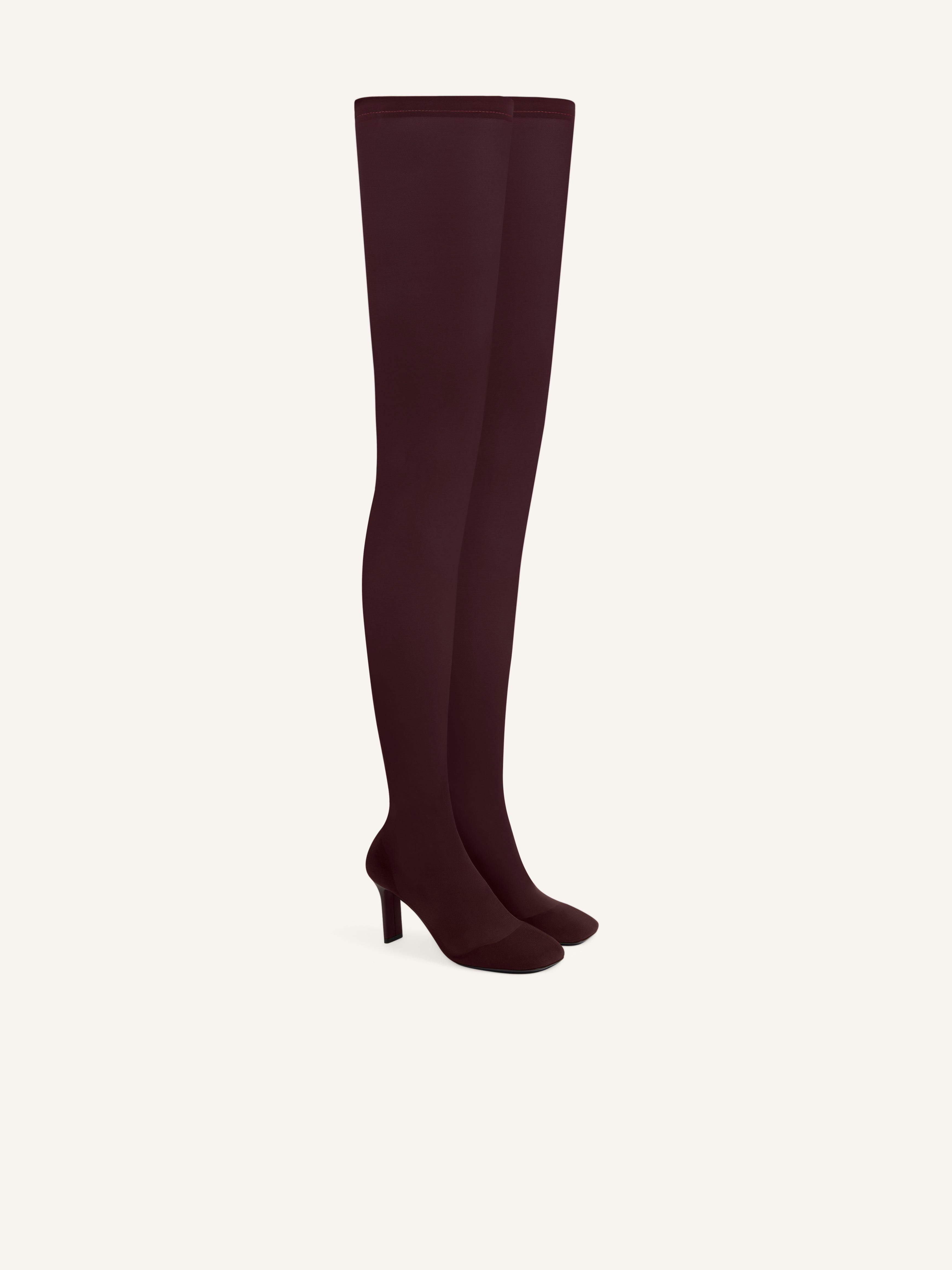 SQUARE TOE MESH THIGH BOOTS - 2