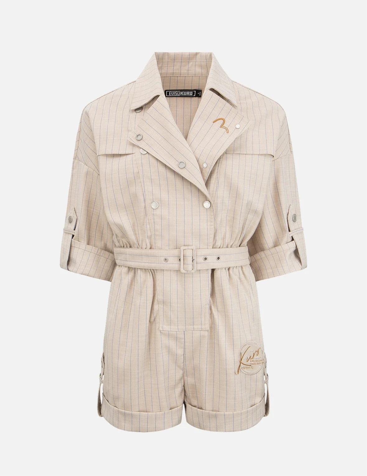 Stripe-pattern Belted Jumpsuit - 1