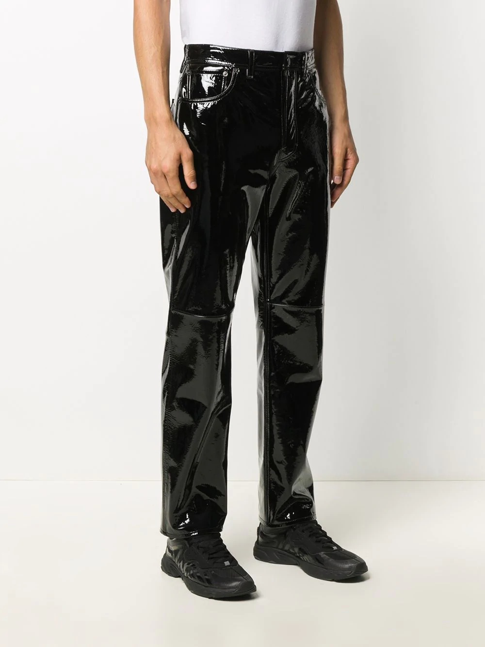 leather straight-leg trousers - 3