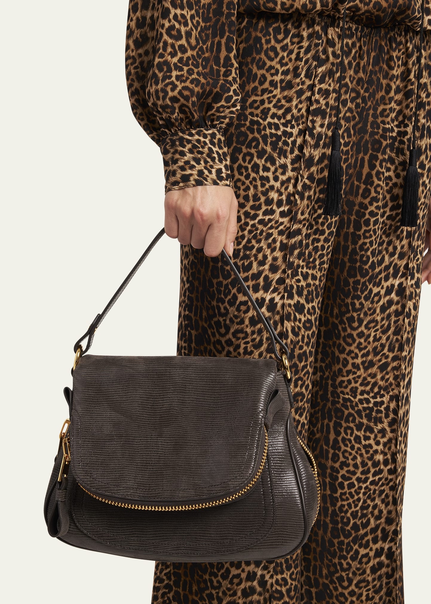 Jennifer Medium Shoulder Bag in Lizard-Embossed Leather - 2