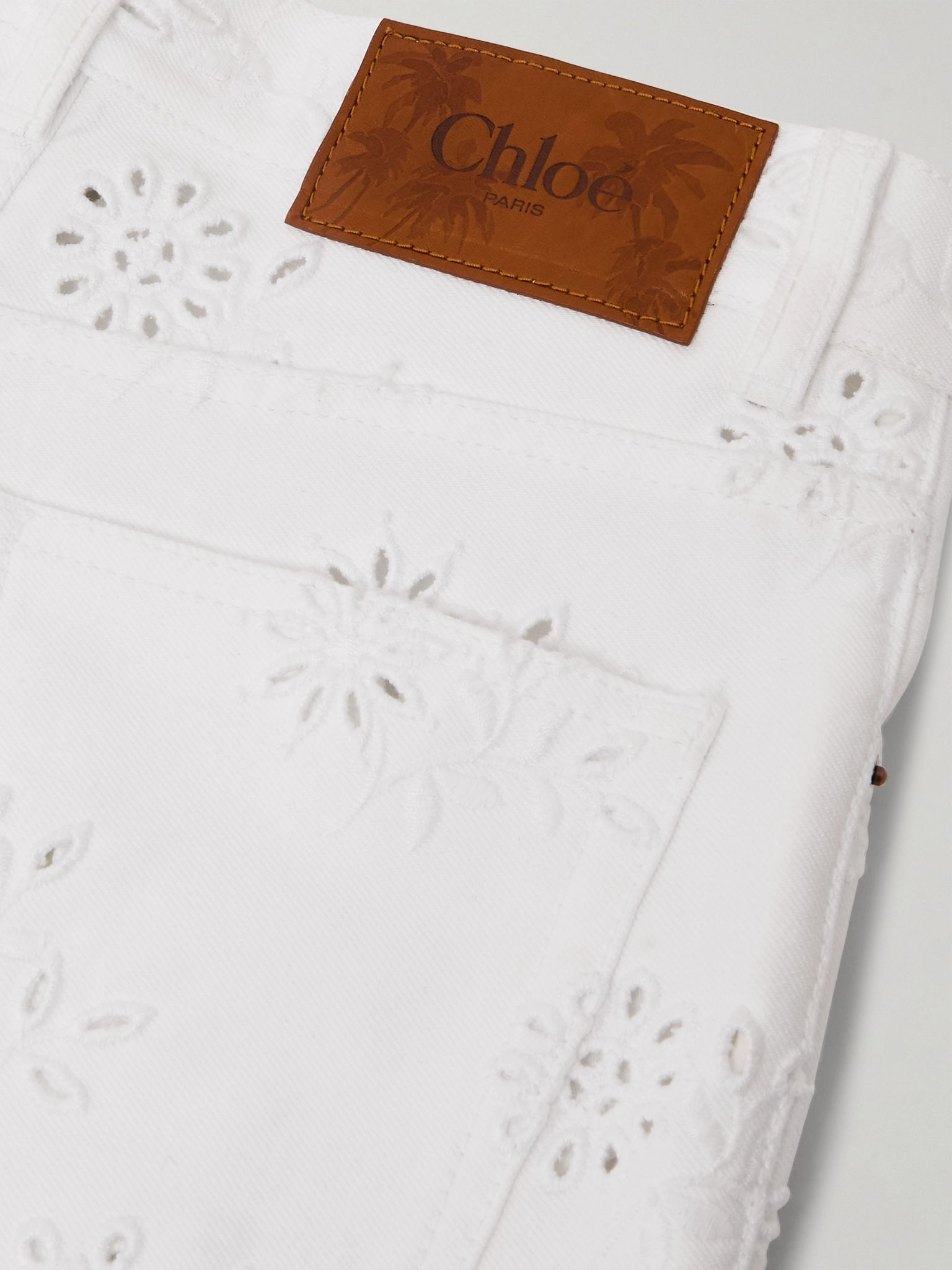 High-rise straight-leg broderie anglaise organic jeans White - 5