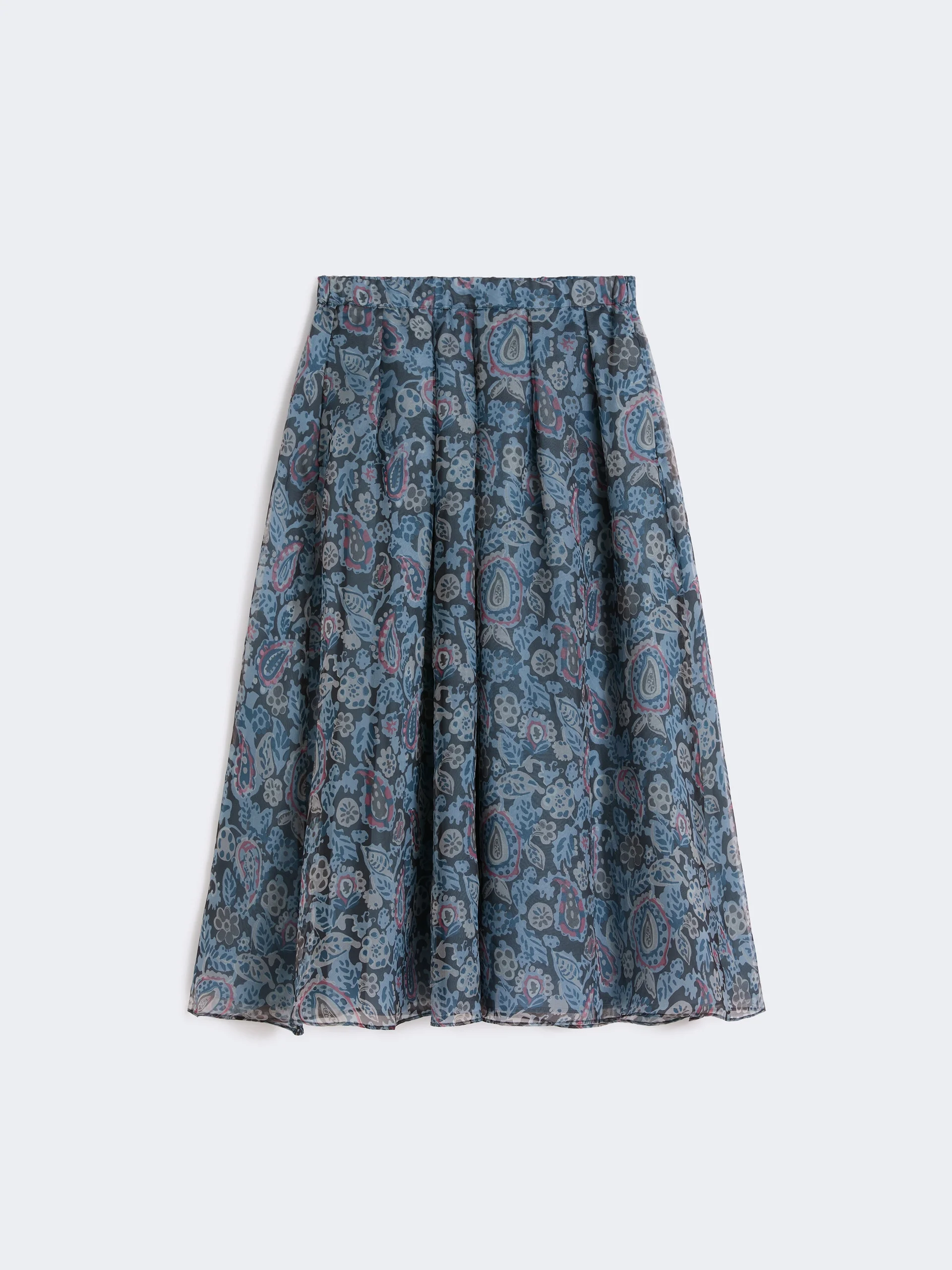 PANTEON Long printed silk skirt - LIGHT BLUE - 1