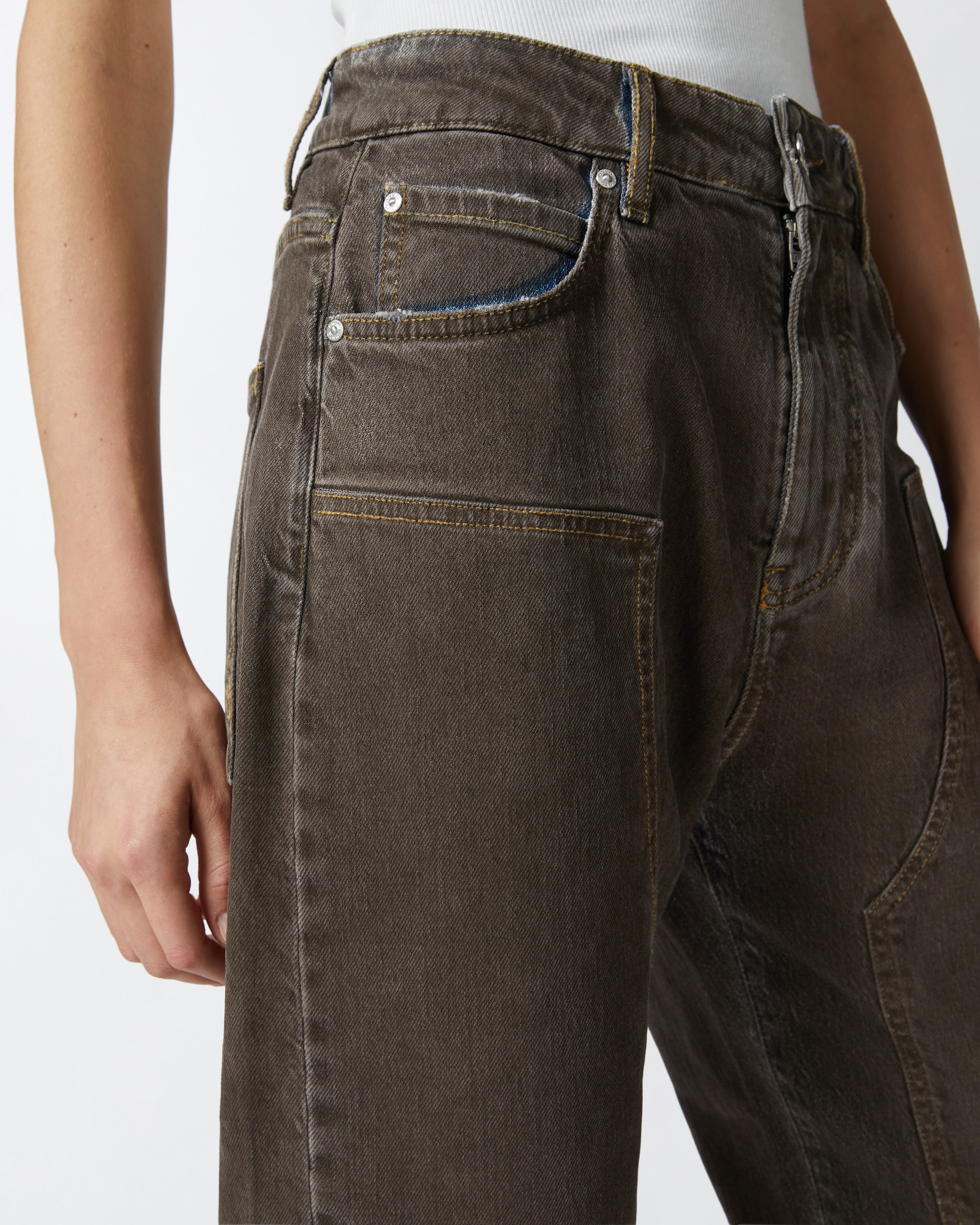 WIDE-LEG DENIM JEANS WITH BROWN SPRAY - 5