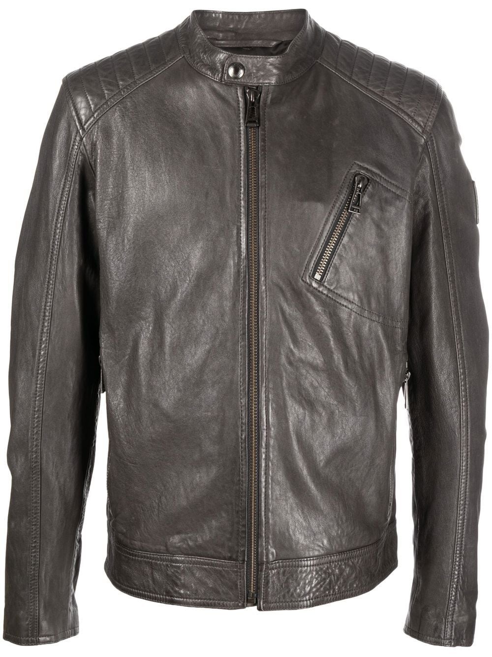 zipped-up leather jacket - 1