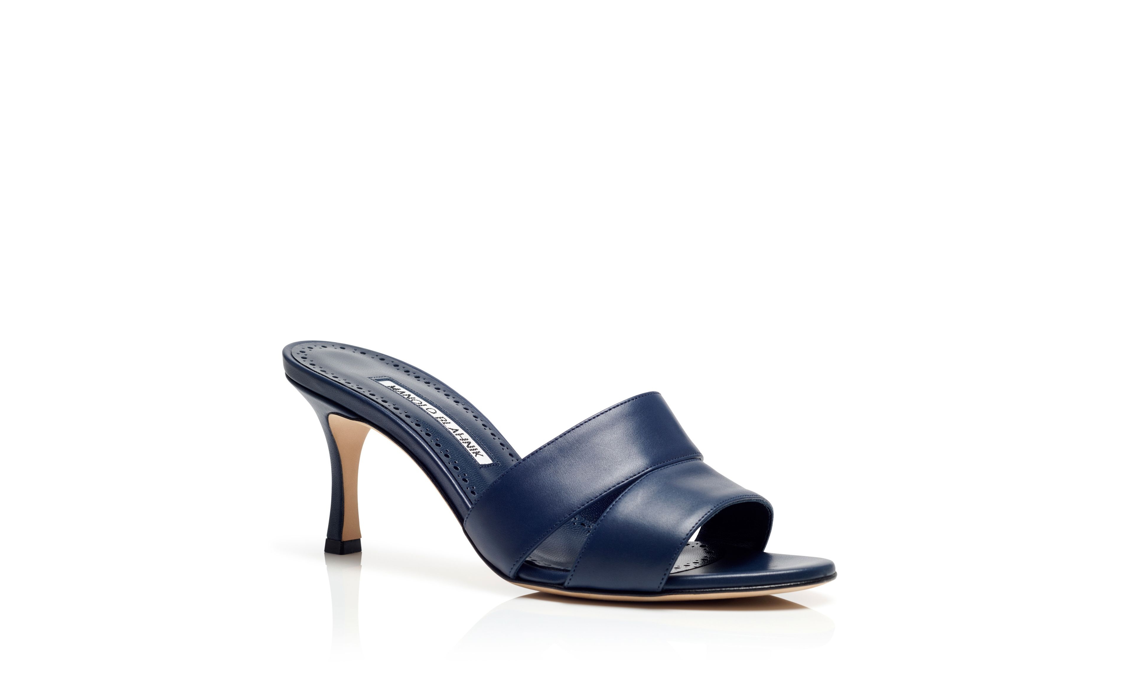 Navy Blue Calf Leather Open Toe Mules - 3