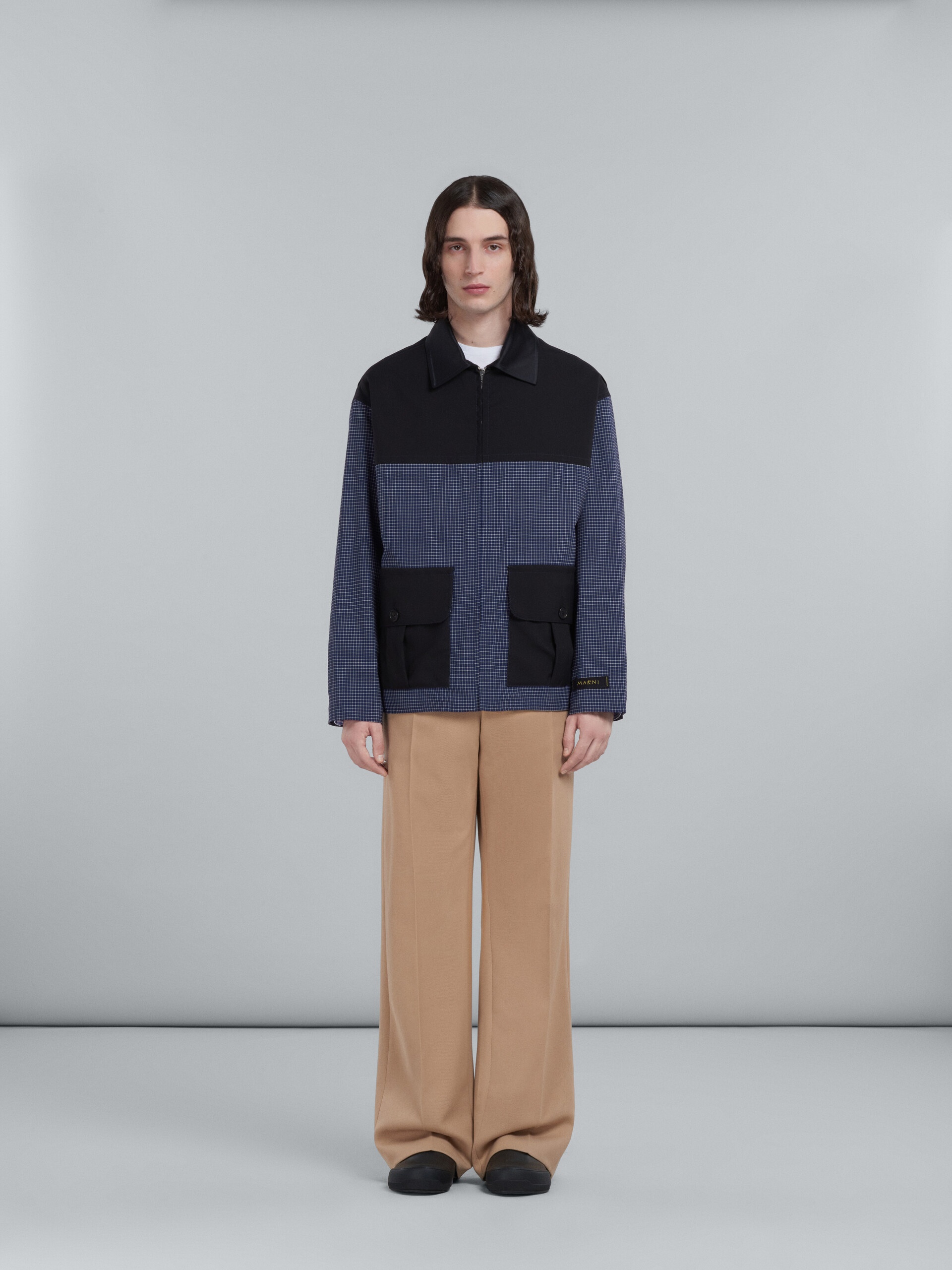 JACKET IN TROPICAL WOOL WITH BLUE CHECKS - 2