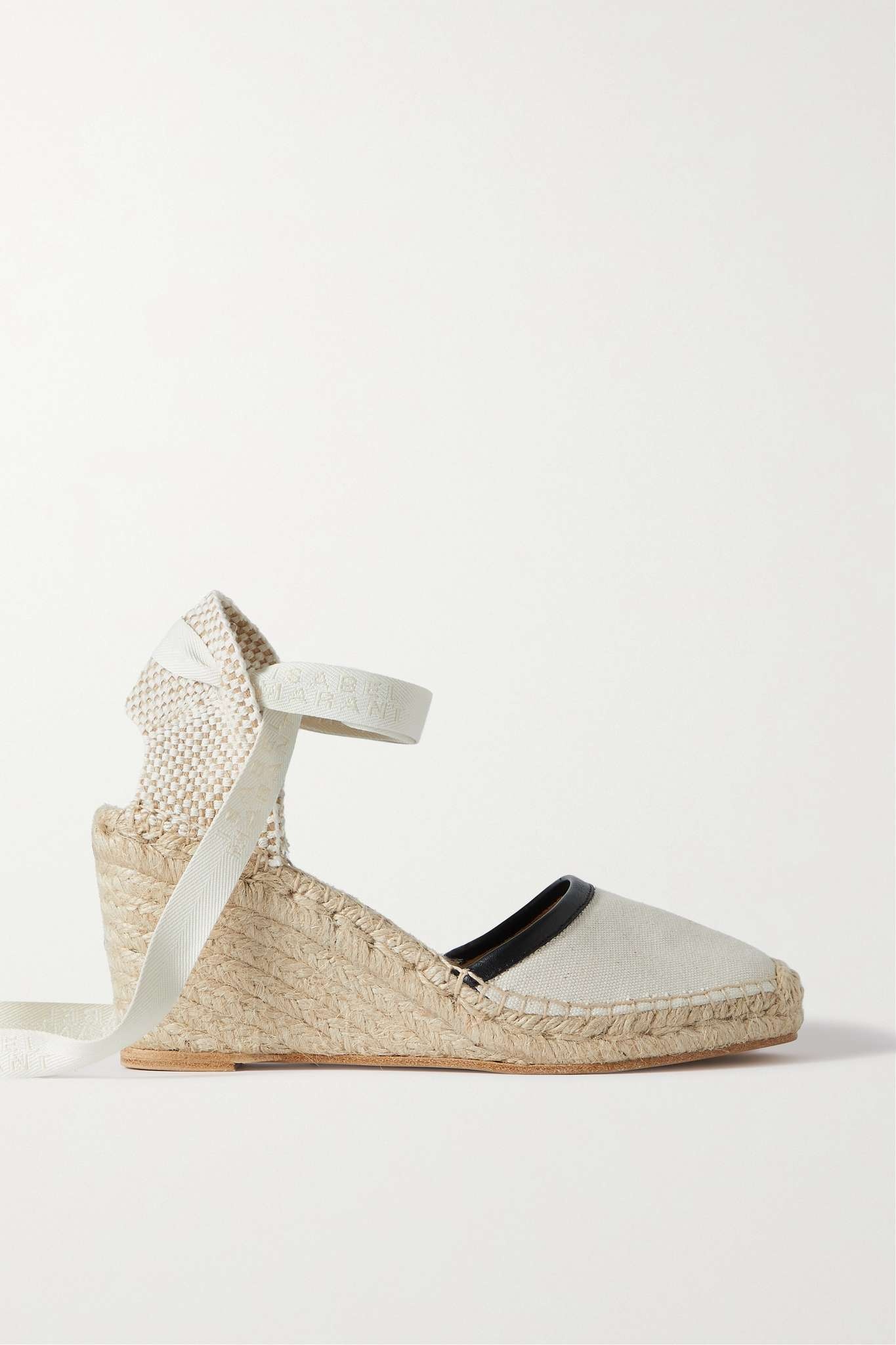 Alfafi leather-trimmed canvas wedge espadrilles - 1