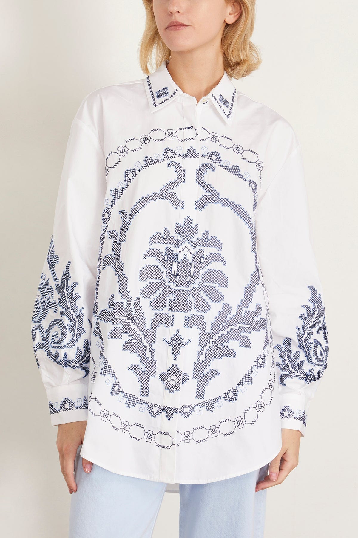 Hazel Embroidered Shirt in White - 3