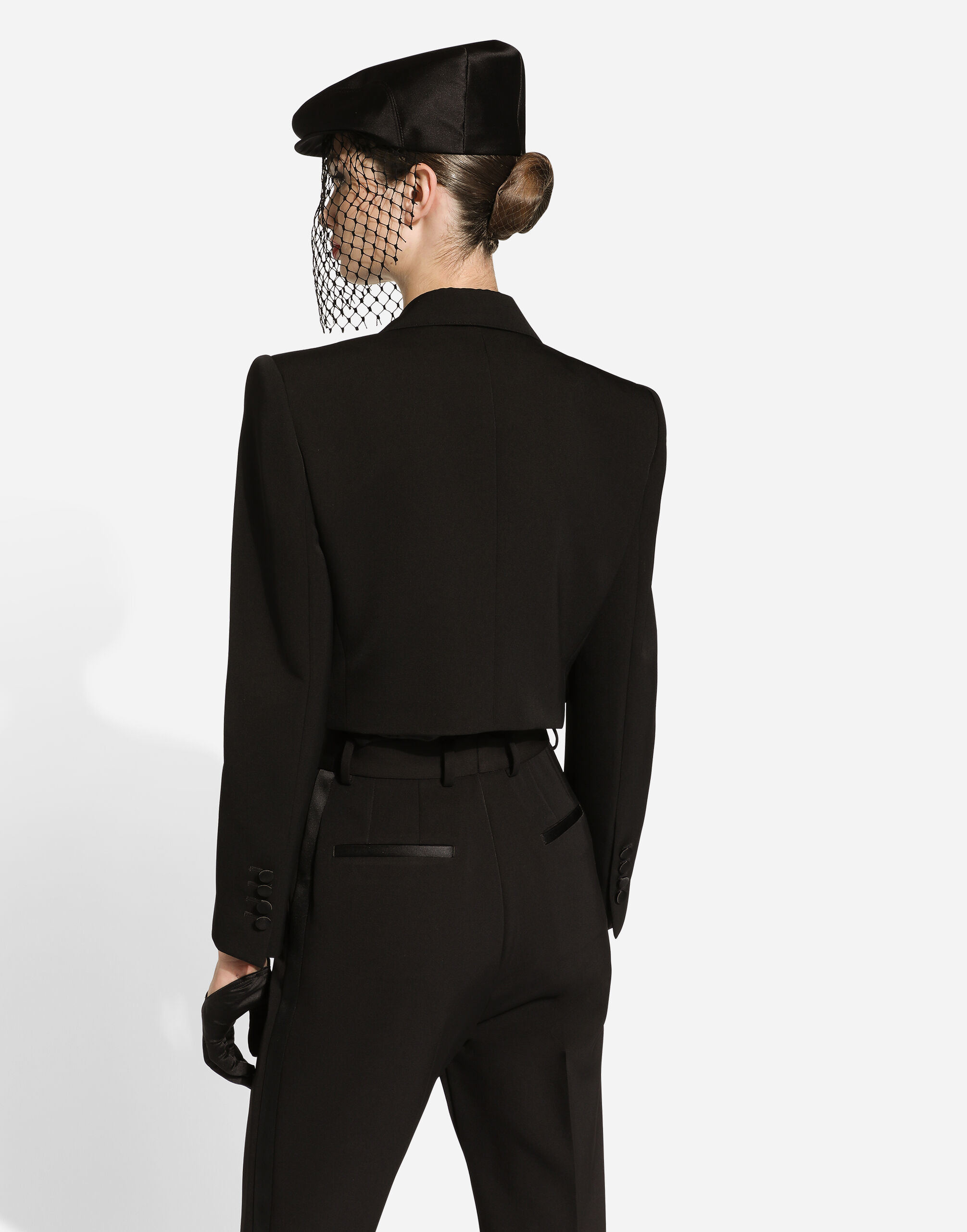 Short wool gabardine tuxedo jacket - 6