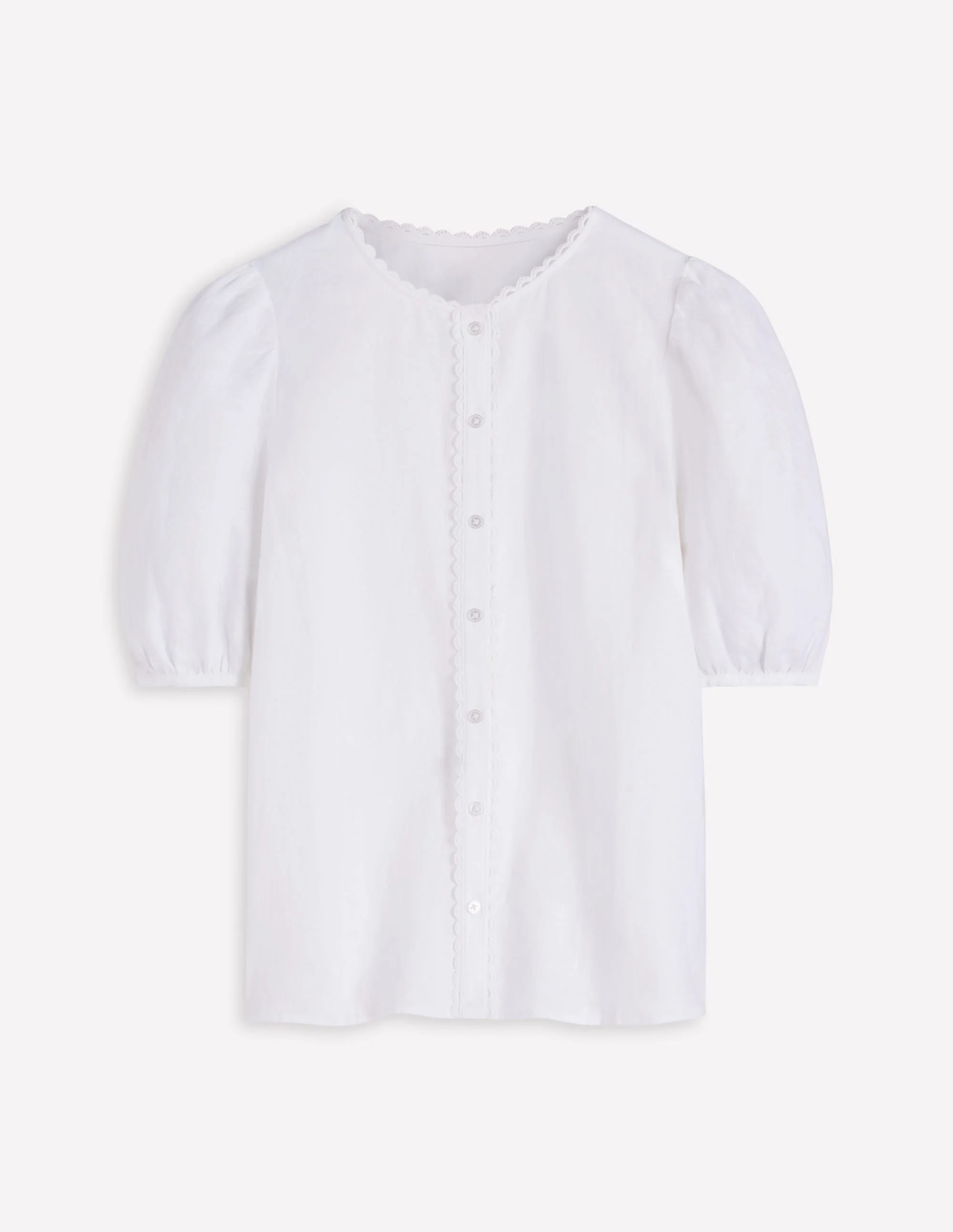 Leah Short Sleeve Linen Top-White - 1