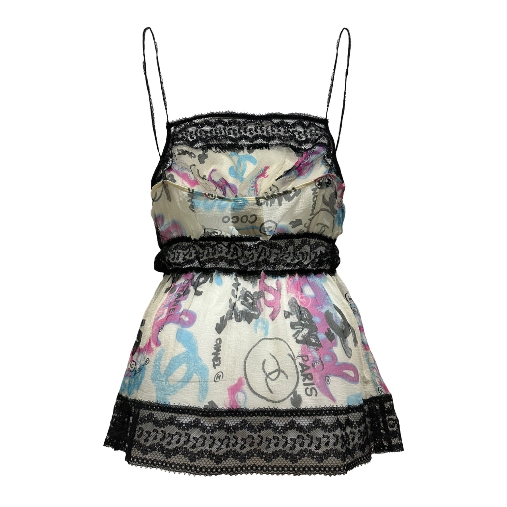 CHANEL Resort 2007 Graffiti Print Lace Trim Camisole - 2