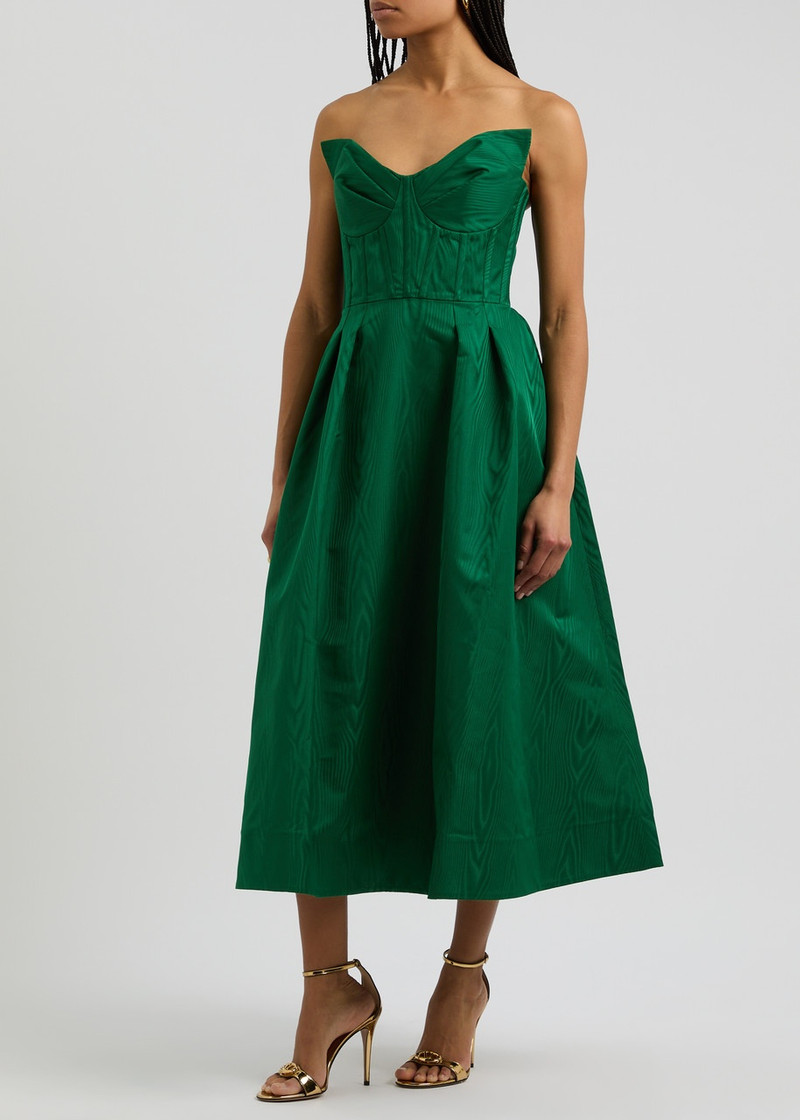 REBECCA VALLANCE Rebecca Vallance Luiza Strapless Moiré Midi Dress outlook