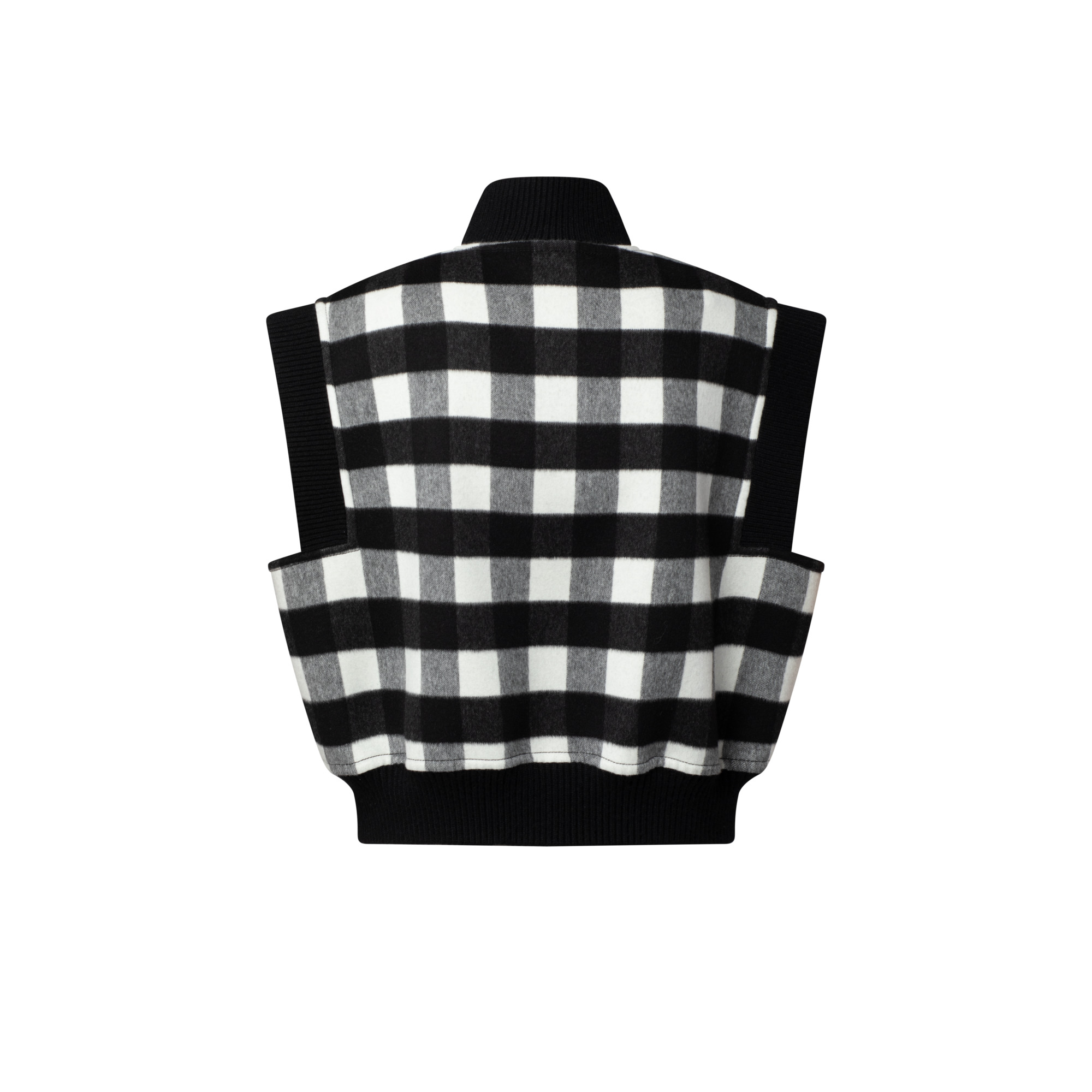 Sleeveless Check Bomber Jacket - 3