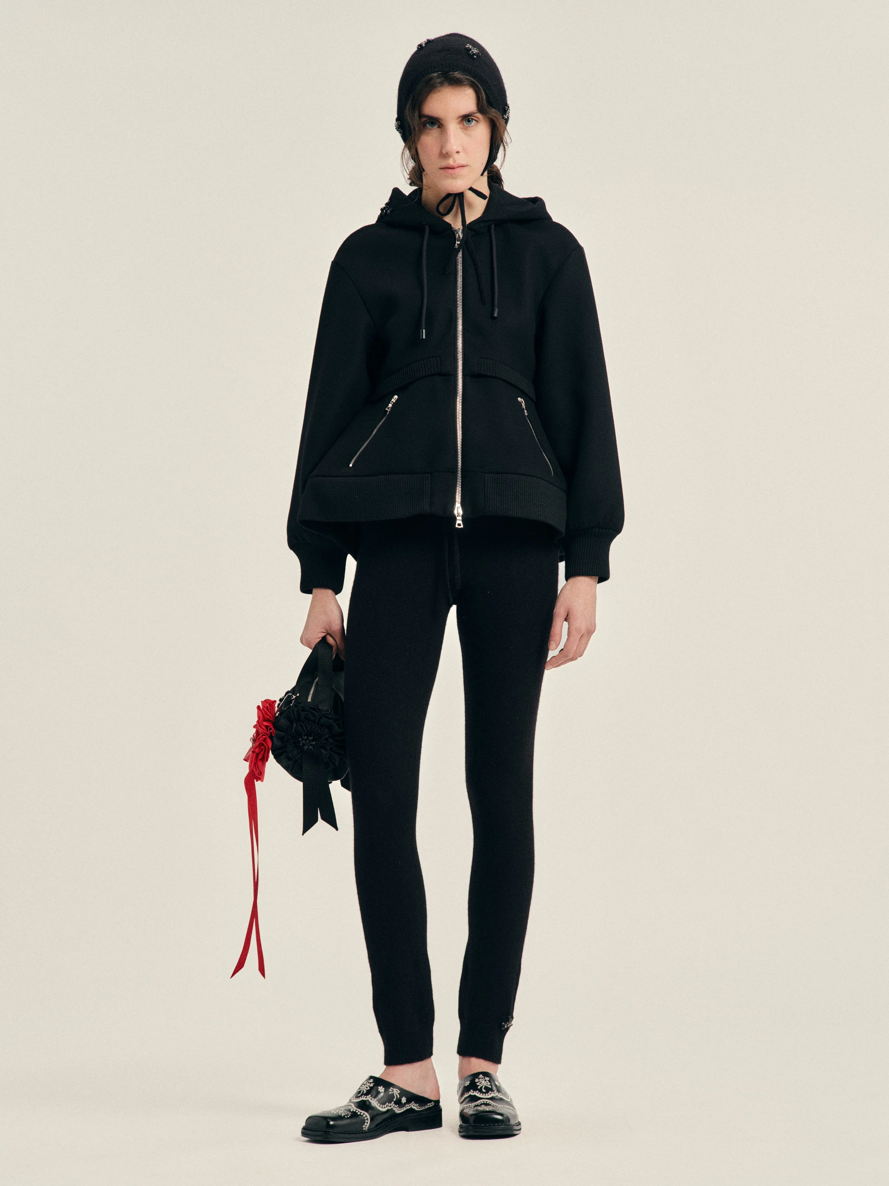 Embellished Sculpted Double Hem Zip Jacket - 1