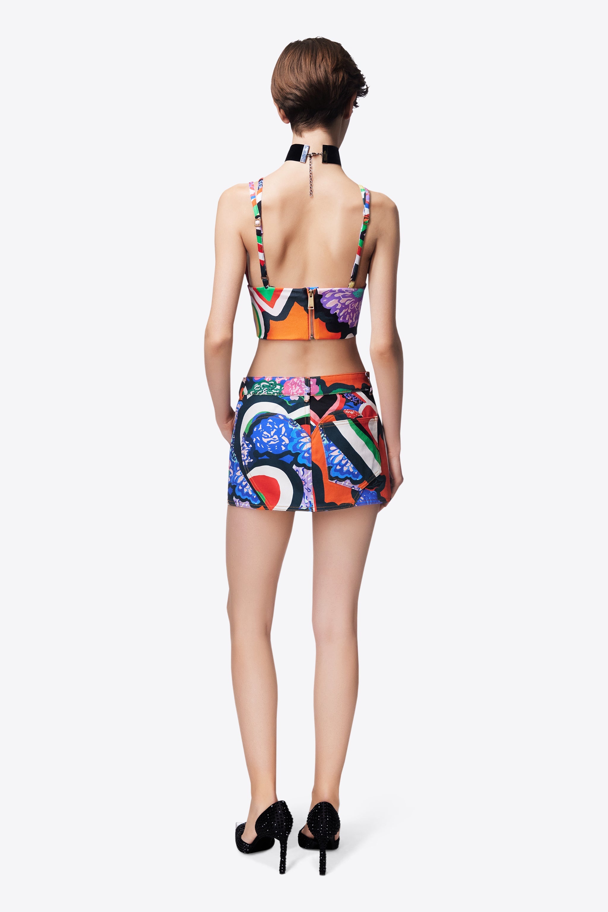 HEART PRINTED DENIM MINI SKIRT - 6