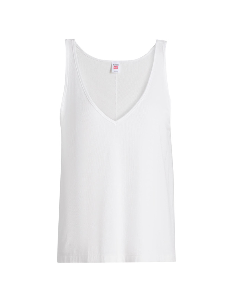 Women's Slim V-Neck Tank - Vintage White 1