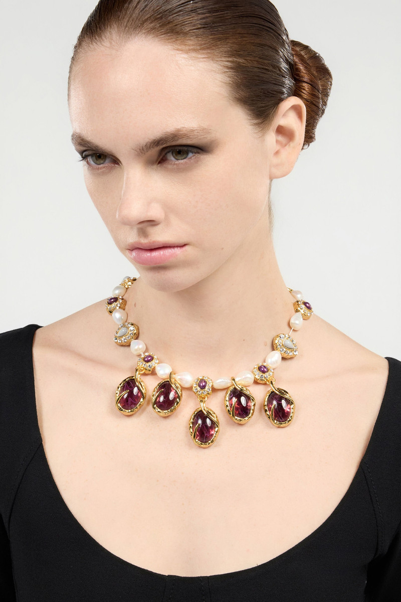 Roberto Cavalli Golden Necklace With Pearls And Amethyst-Effect Stones outlook