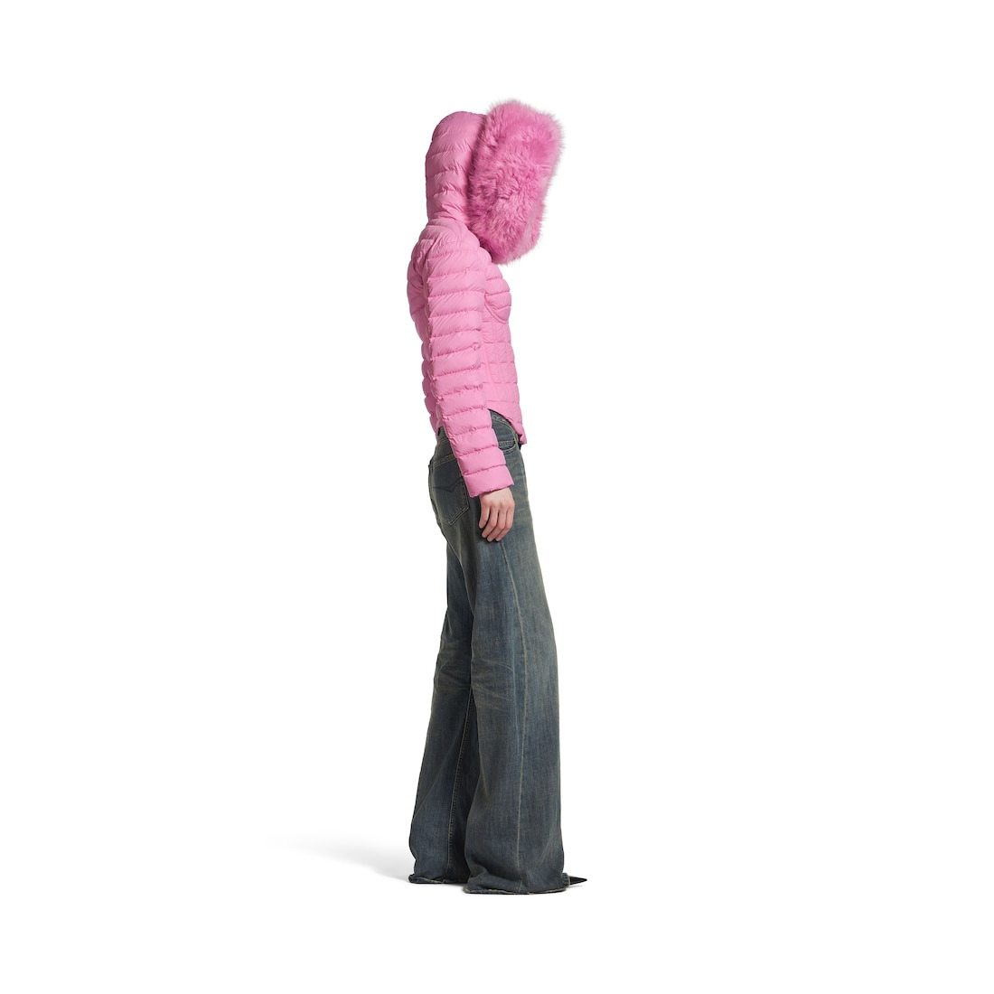 Women's Hooded Corseted Puffer in Pink - 3
