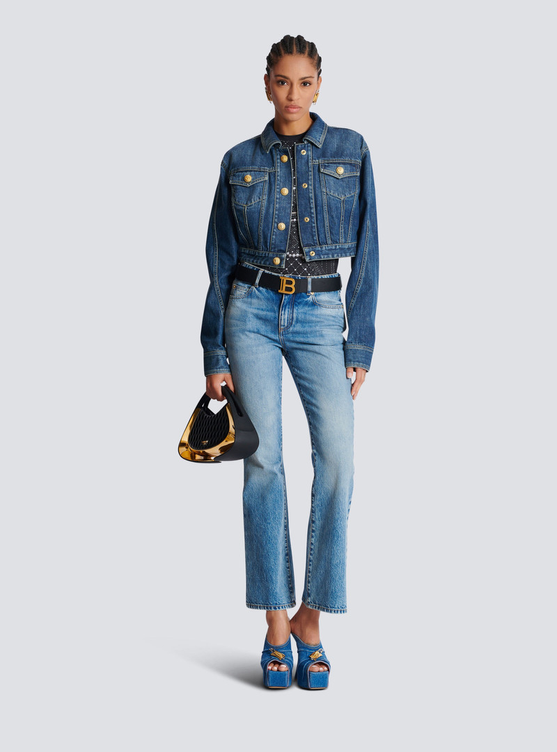 Balmain Cropped faded denim jacket outlook