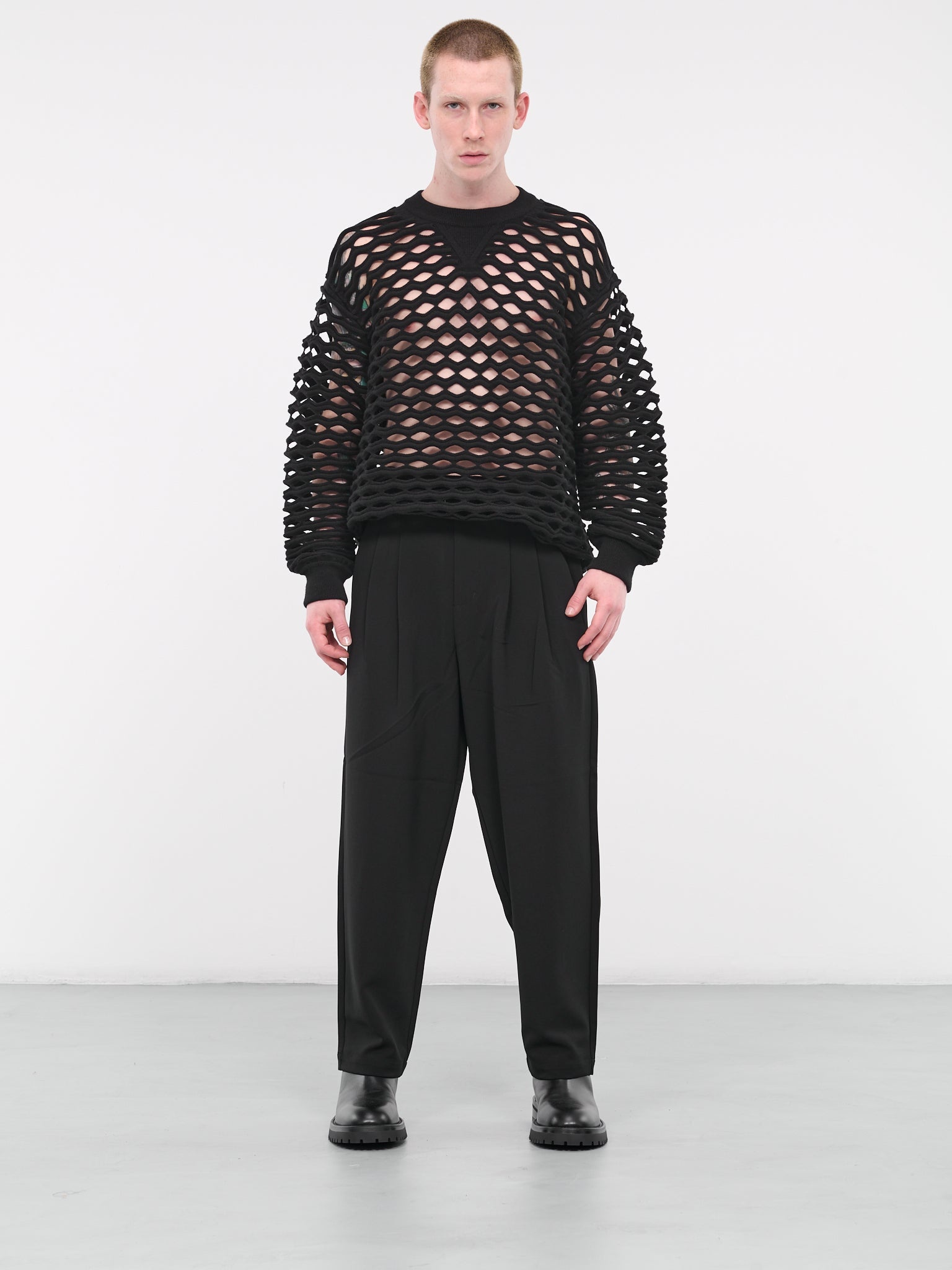 Junya Watanabe MAN laser cut-detail crew-neck jumper - Black