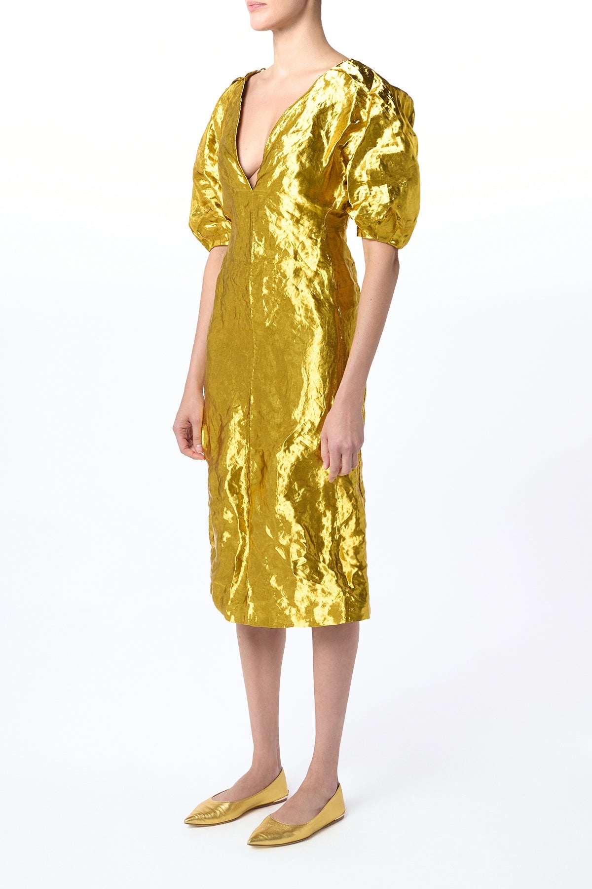 Fides Midi Dress in Gold Metallic Silk - 6
