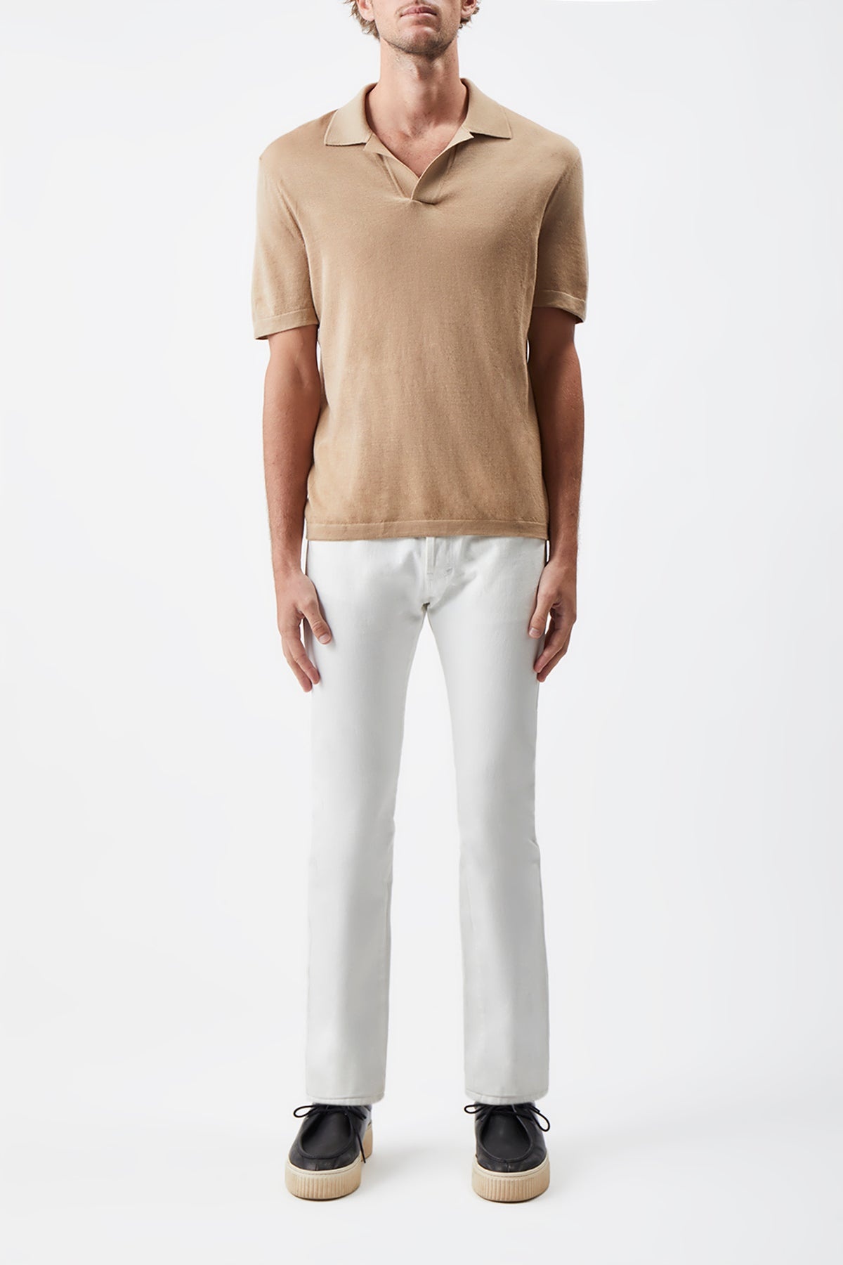 Stendhal Knit Short Sleeve Polo in Camel Cashmere - 2