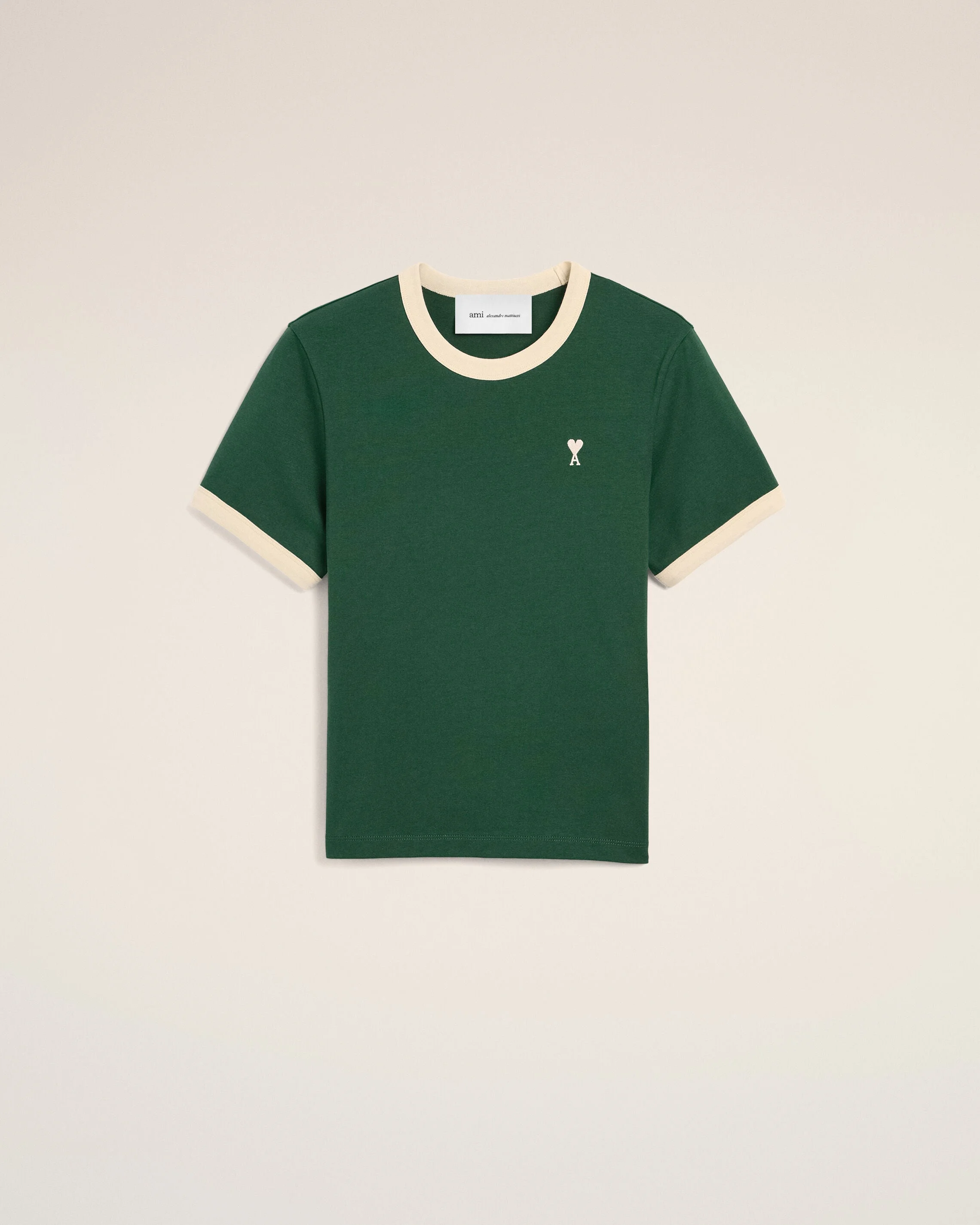 GREEN CONTRASTED COTTON T-SHIRT WITH AMI DE COEUR - 1