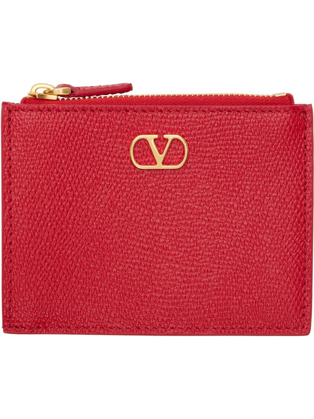 Red VLogo Signature Grainy Calfskin Card Holder - 1