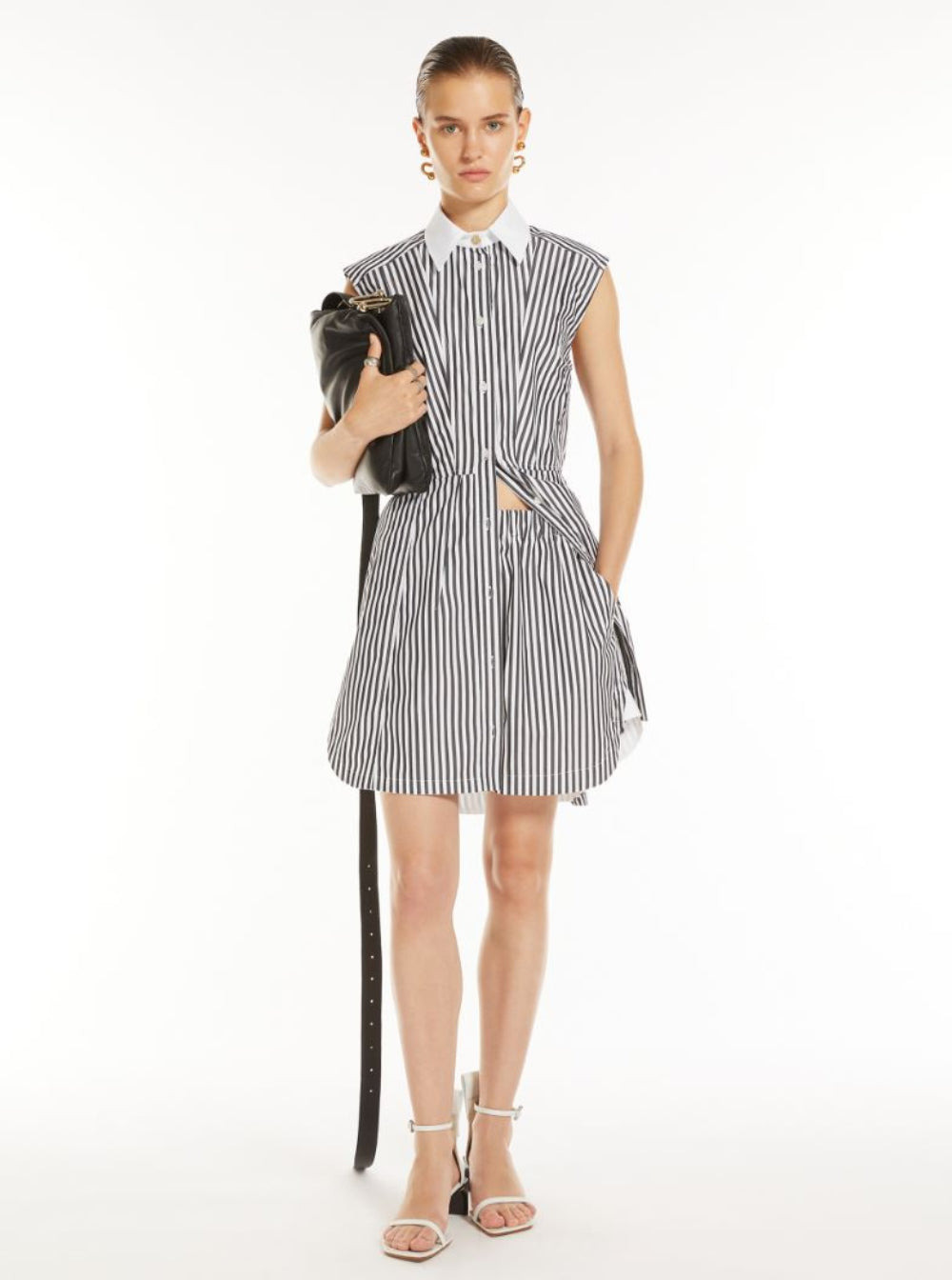 Sportmax Women Black And White Shorts With All-Over Vertical Striped Motif In Fabric Woman - 4