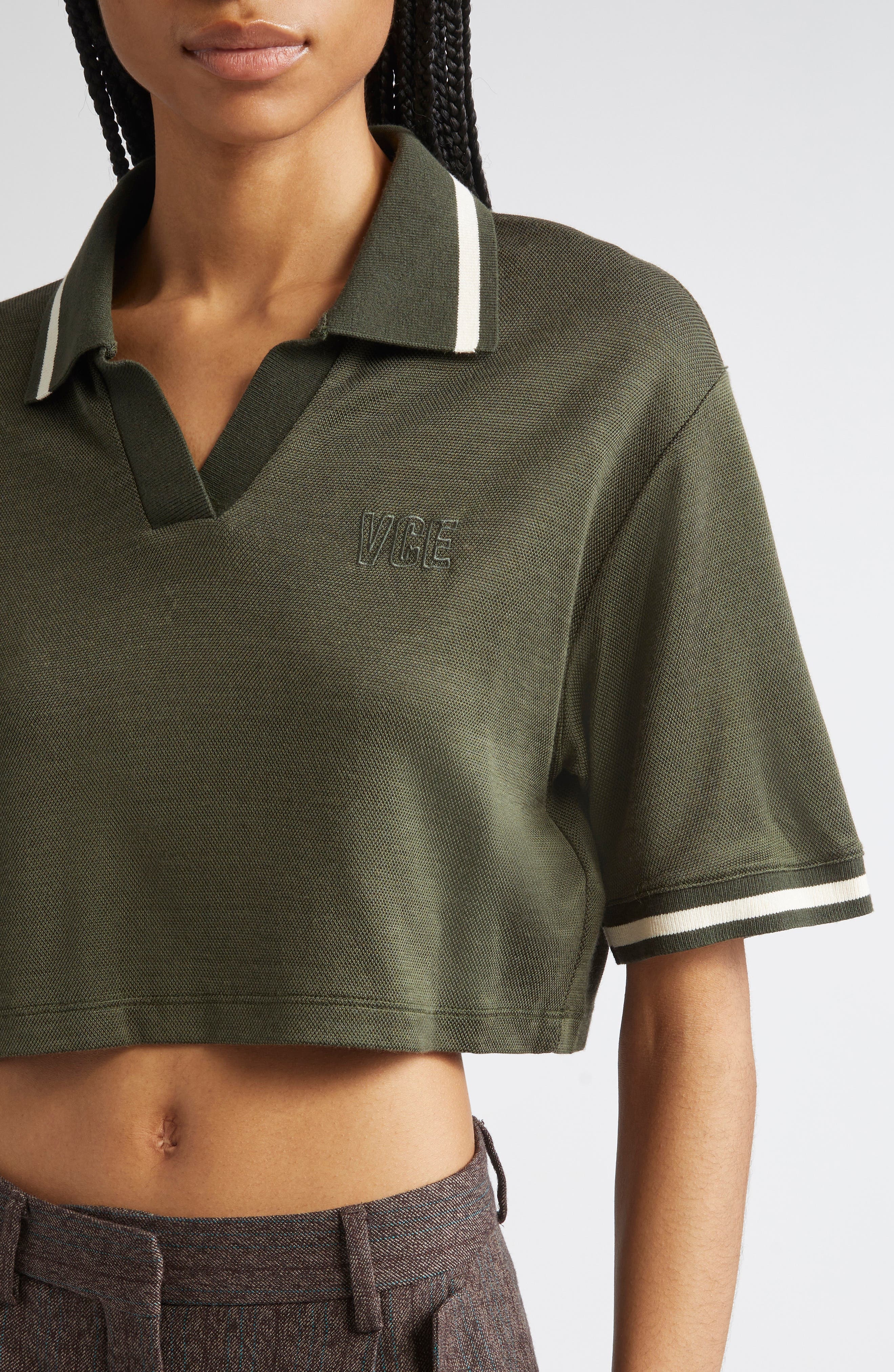 Golden Goose Journey Crop Jersey Polo in Grape Leaf at Nordstrom - 5