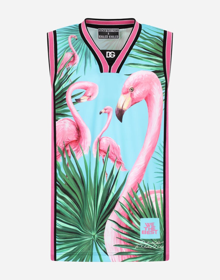 Technical fabric singlet with flamingo print - 3