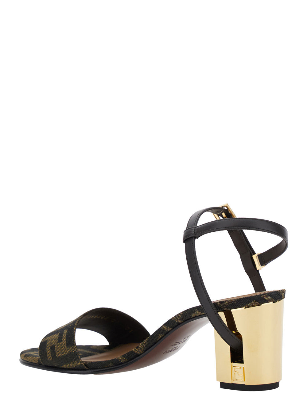 Fendi Women 'Delfina' Brown Sandals With All-Over Ff Motif And Block Heel In Leather And Fabric Woma - 3
