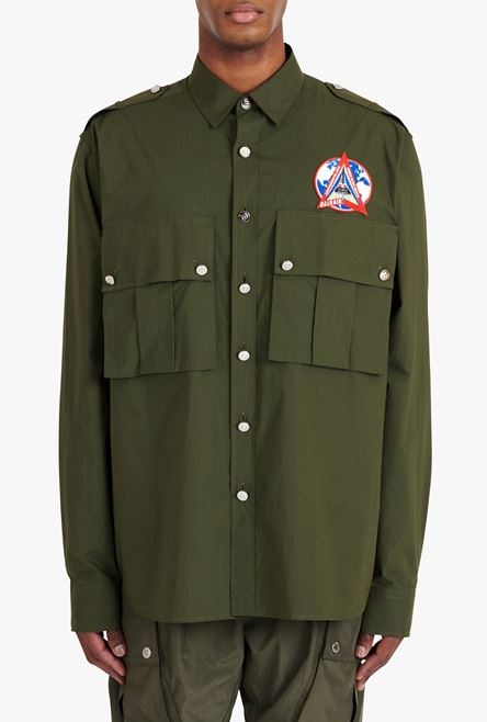Dark khaki cotton shirt with Balmain badge - 5