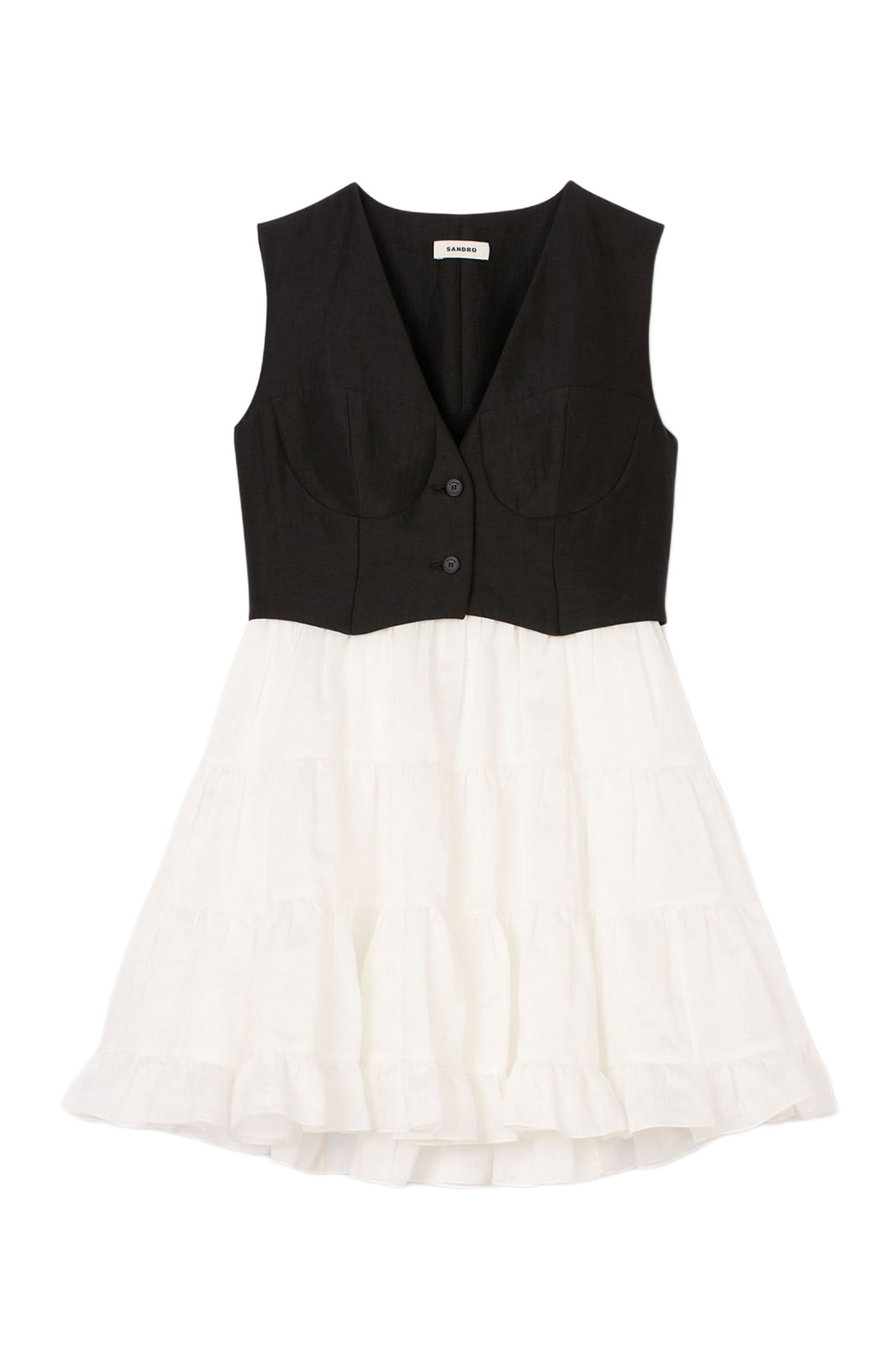 SANDRO Two-tone mini dress in Black /Ecru at Nordstrom - 5