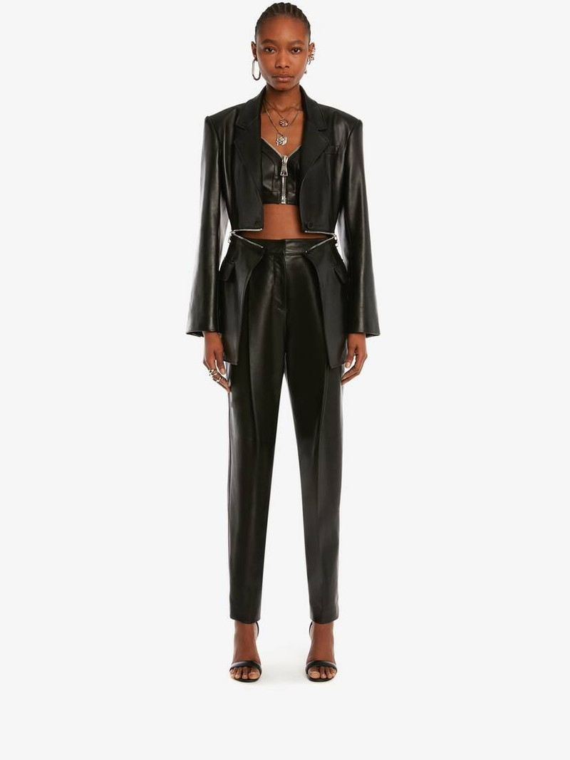 Alexander McQueen Leather Pleated Trouser in Black outlook