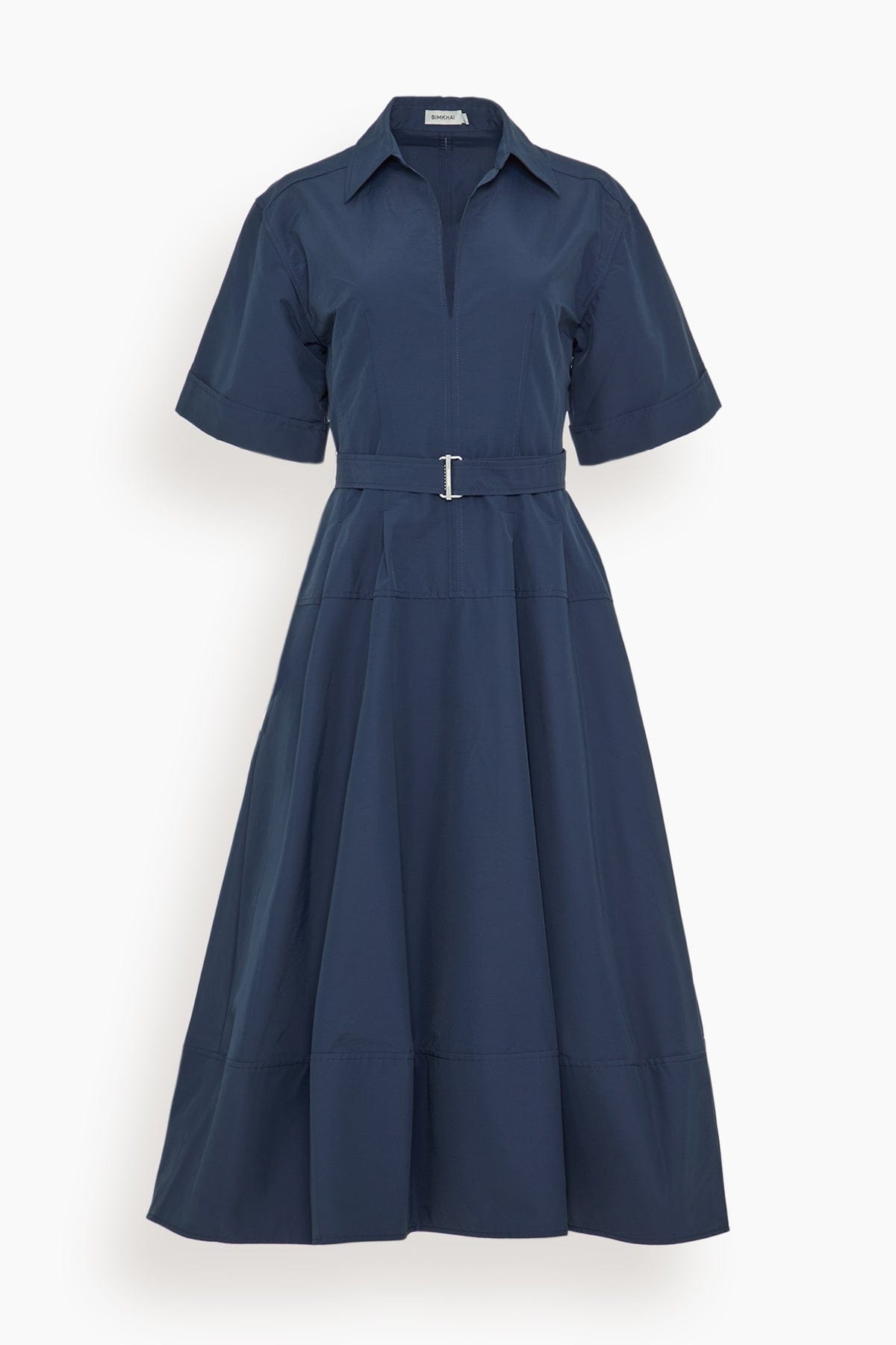Deanna Short Sleeve Belted Midi Dress in Midnight - 1